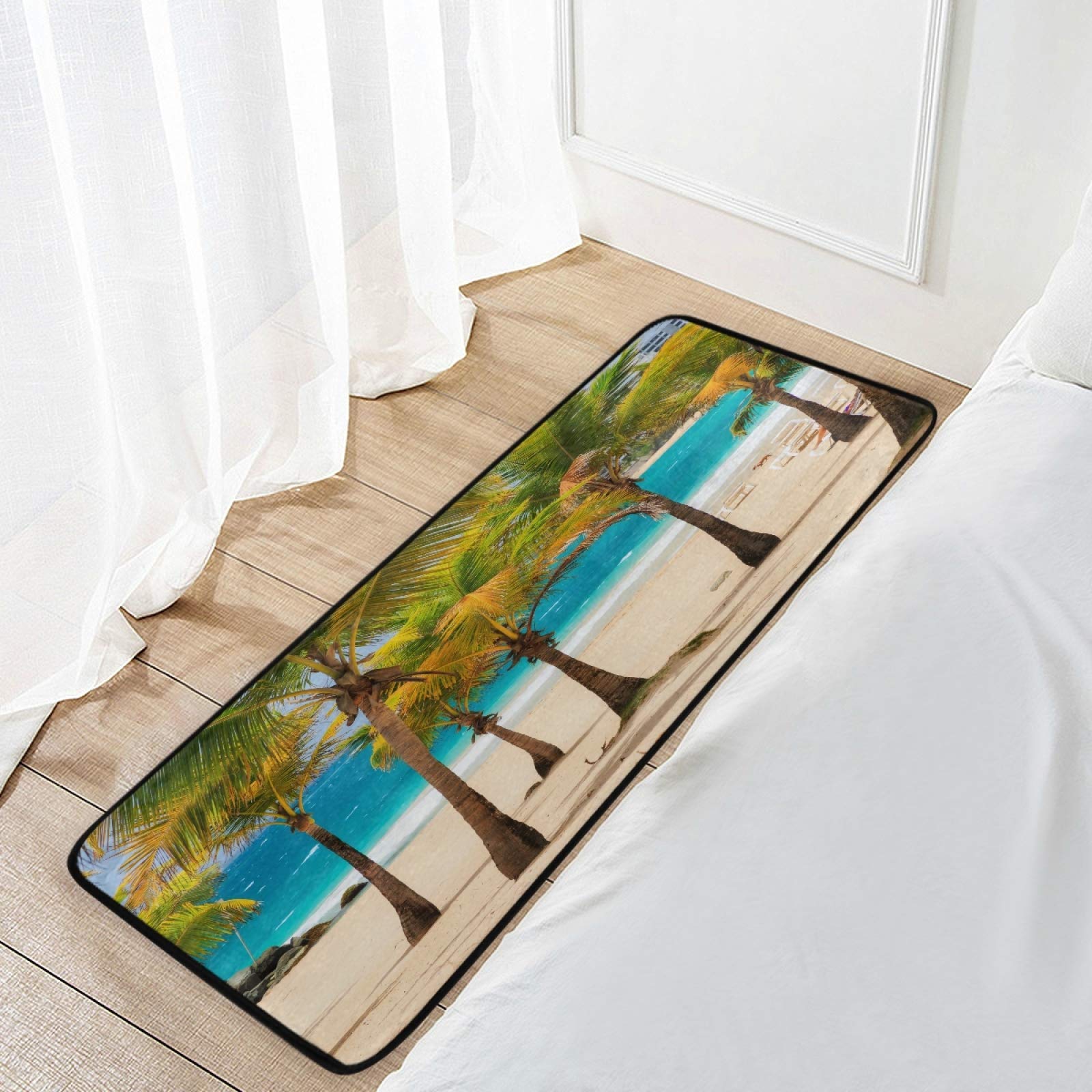 Non-Slip 39x20 Inch Kitchen Rugs with Palm Tree Design for Beach-Themed Decor, Perfect for Puerto Rico Style Kitchens, Sink Areas, Entryways, and Bathroom Runners