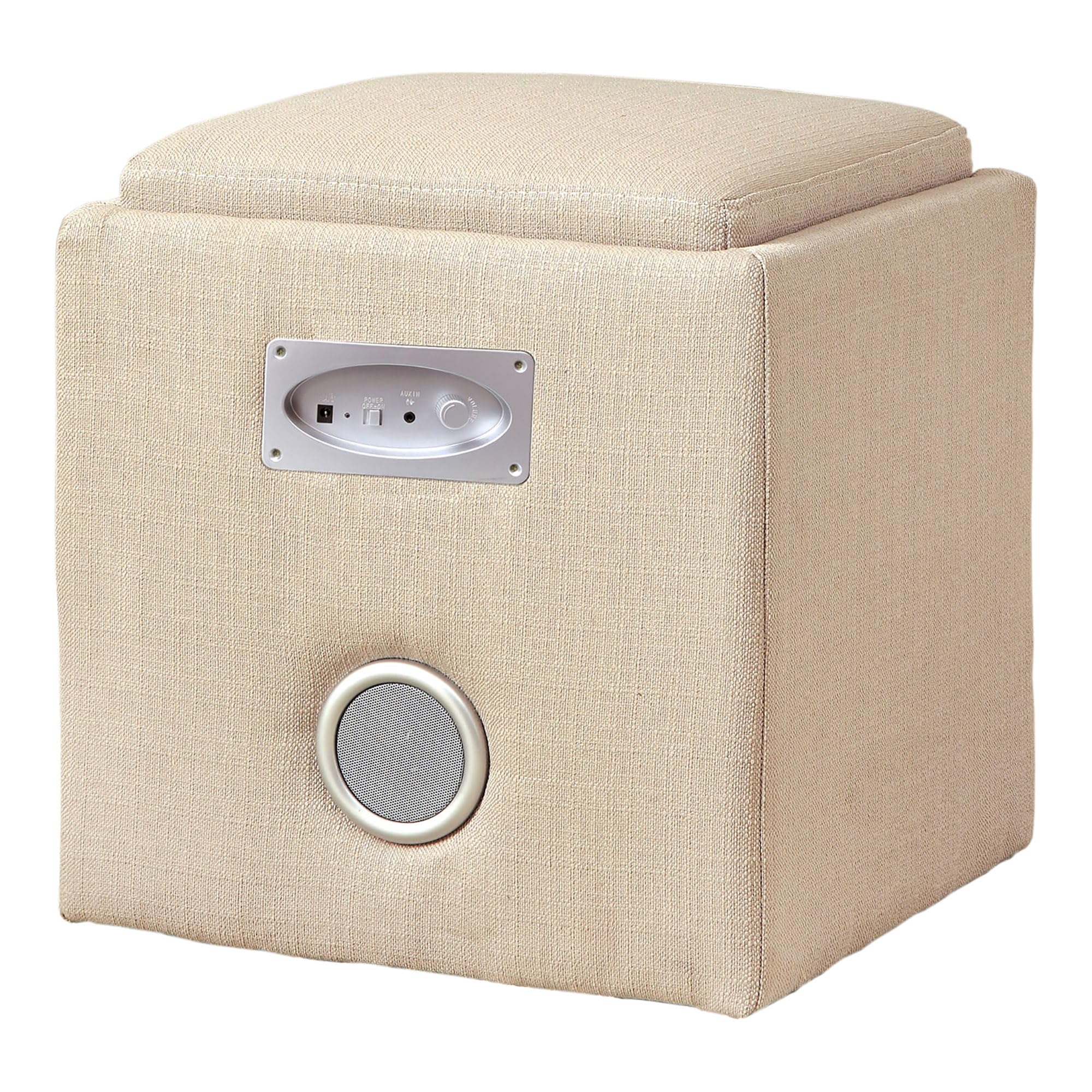 Furniture of America Uptempo Padded Flax Storage Ottoman with Built-in Bluetooth Speaker - Ivory | Modern Living Room Furniture with Hidden Storage & Wireless Audio | Perfect for Home Theater, Bedroom & Small Space Organization
