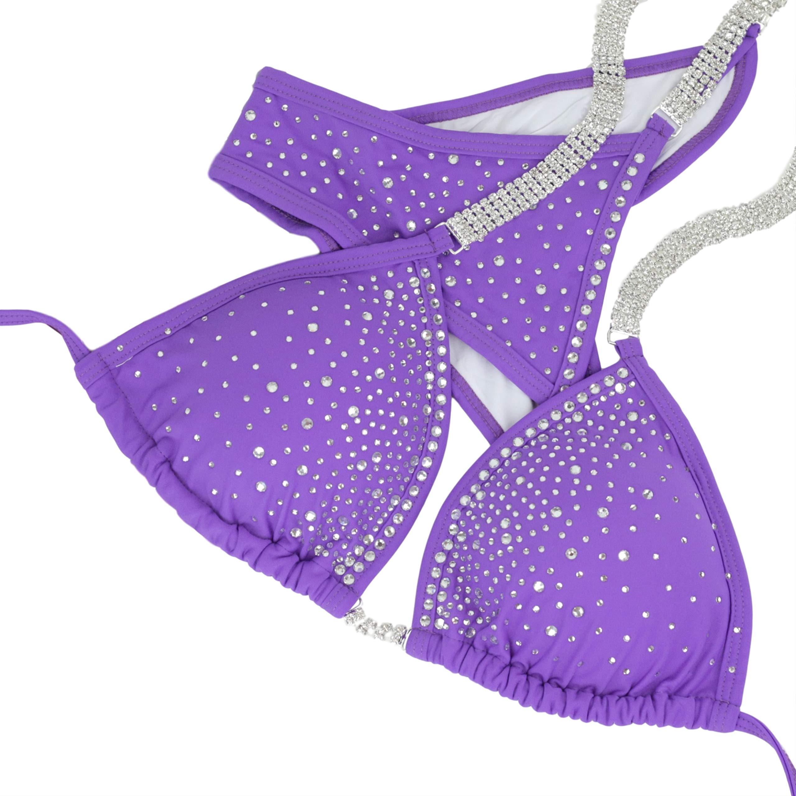 Women's NPC IFBB Bikini Competition Suit - Brazilian Scrunch Bikini in Purple | High-Cut Swimsuit for Bodybuilding Shows & Beach Vacations