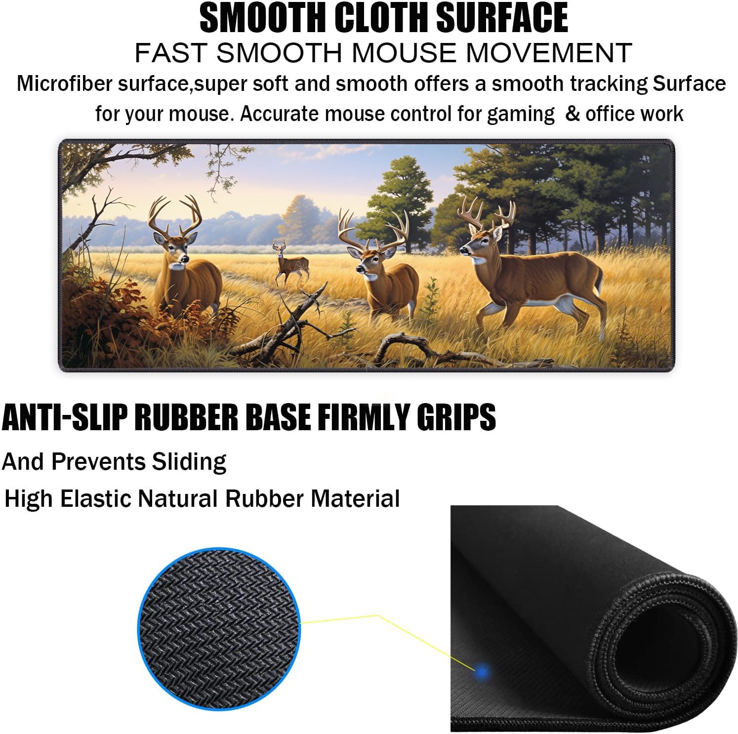 Large Extended Gaming Mouse Pad with Non-Slip Rubber Base - XXL Keyboard & Mouse Mat for PC, Laptop, Office & Study | Includes Free Cup Coaster (Deer Design) - Perfect for Gamers, Work & Home Office Setup