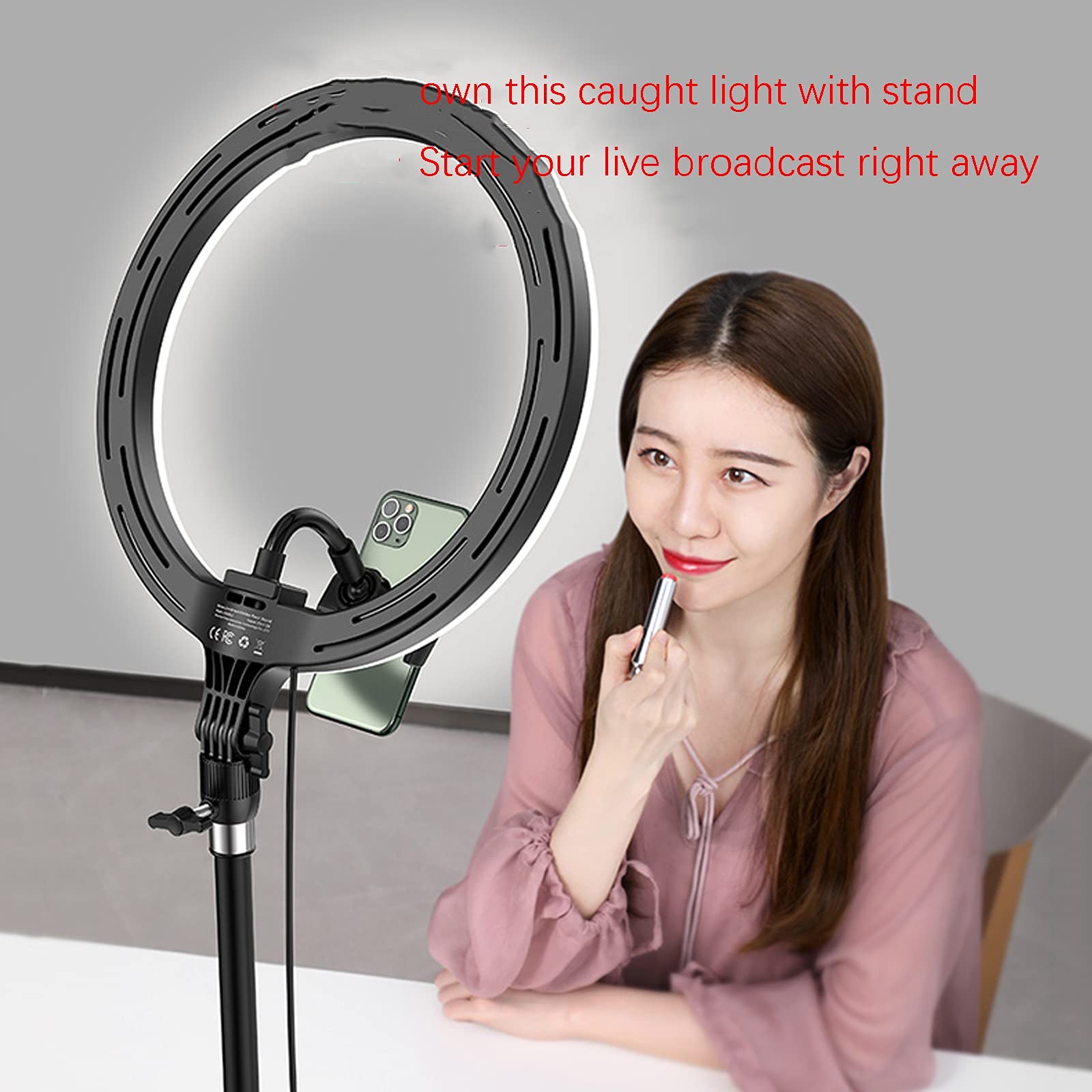 FURUIWUFENG 12-inch Adjustable Phone Stand with Ring Light & Tripod - Dimmable LED Selfie Light for Makeup, TikTok Live Streaming, YouTube Videos (Black) - Perfect for Content Creators, Vloggers & Beauty Enthusiasts