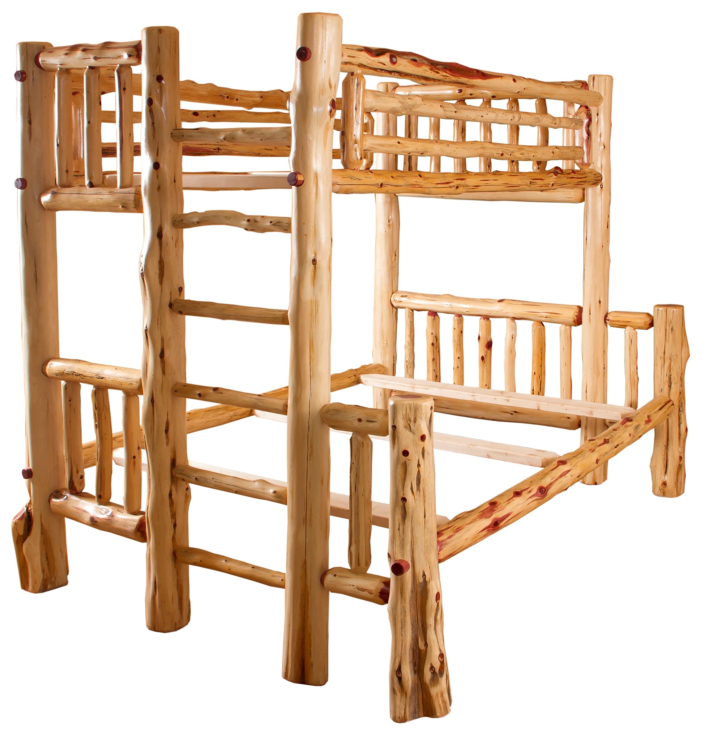 Red Cedar Log Queen Over Queen Bunk Bed - Solid Wood Rustic Furniture for Kids & Teens - Perfect for Cabins, Dorms & Space-Saving Bedrooms