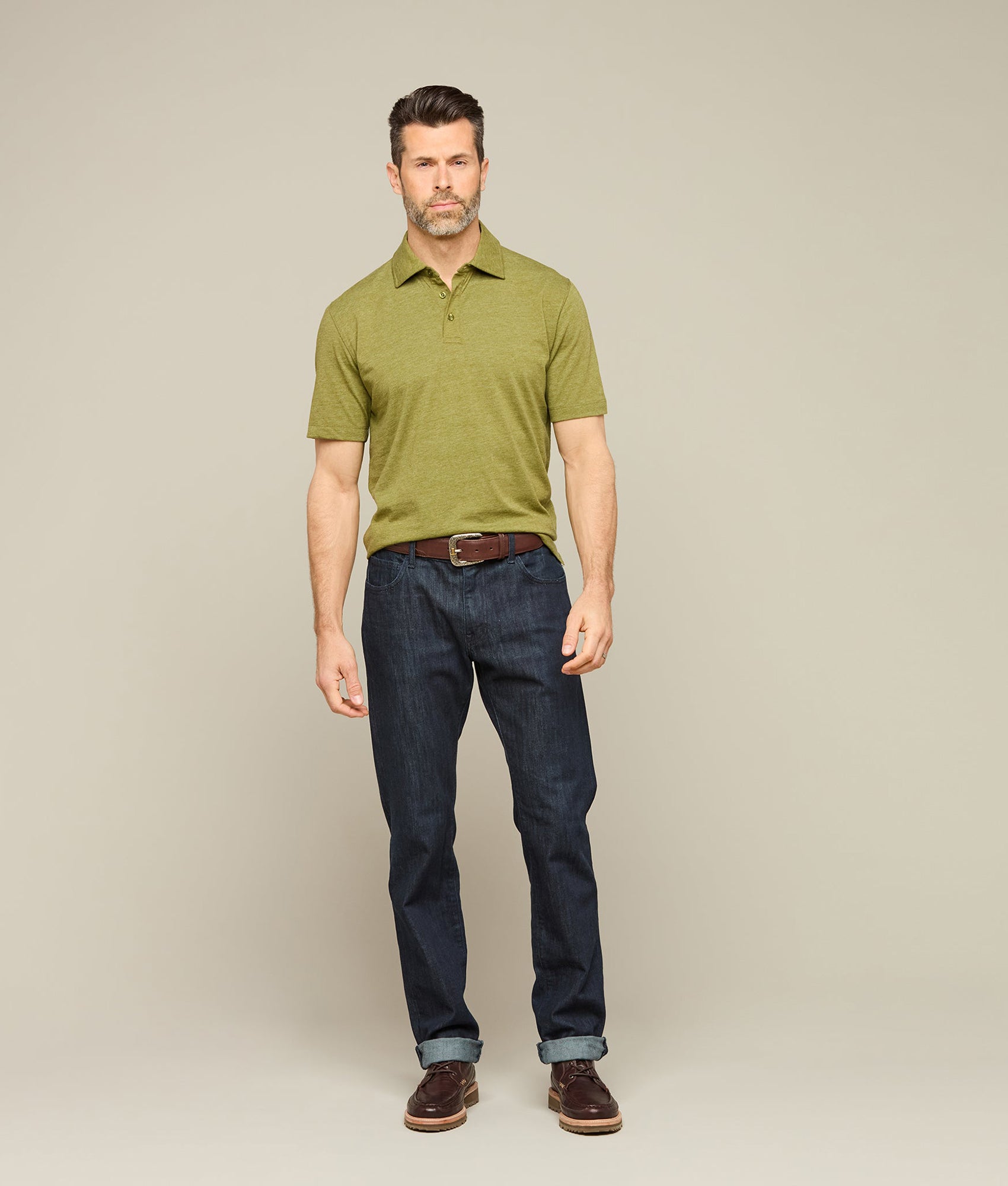 Lucchese Men's Pima Blend Polo Shirt - Olive Green Casual Short Sleeve Cotton Shirt for Golf, Business & Summer Outfits