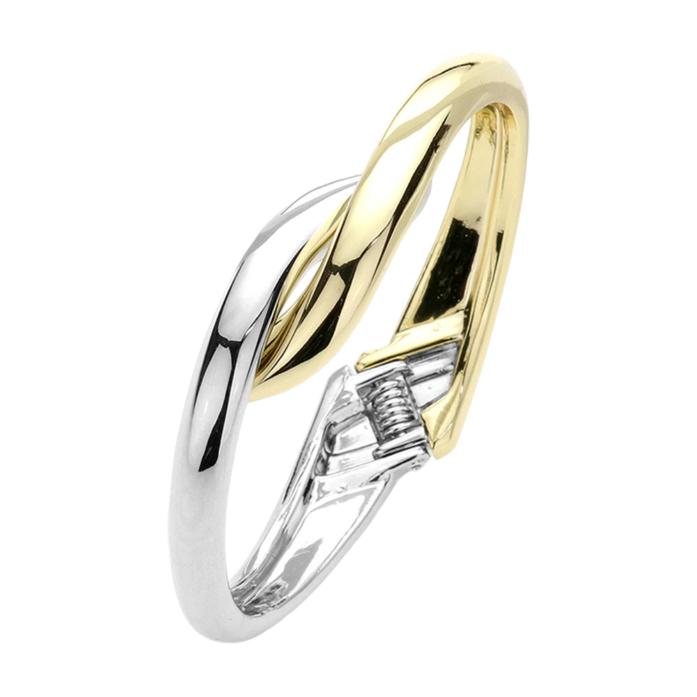 Two Tone Abstract Twist Metal Hinged Bracelet for Women - Elegant Adjustable Bangle for Casual & Formal Wear - Perfect Gift for Birthday, Anniversary & Special Occasions