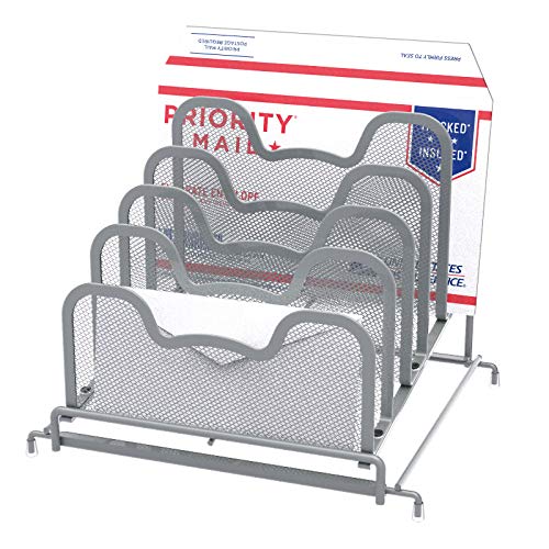 5-Tier Silver Step File Sorter Organizer for Office Desk - Simple Houseware Desktop Document Organizer for Bills, Papers, Folders & Mail - Perfect for Home Office, School, and Workspace Organization