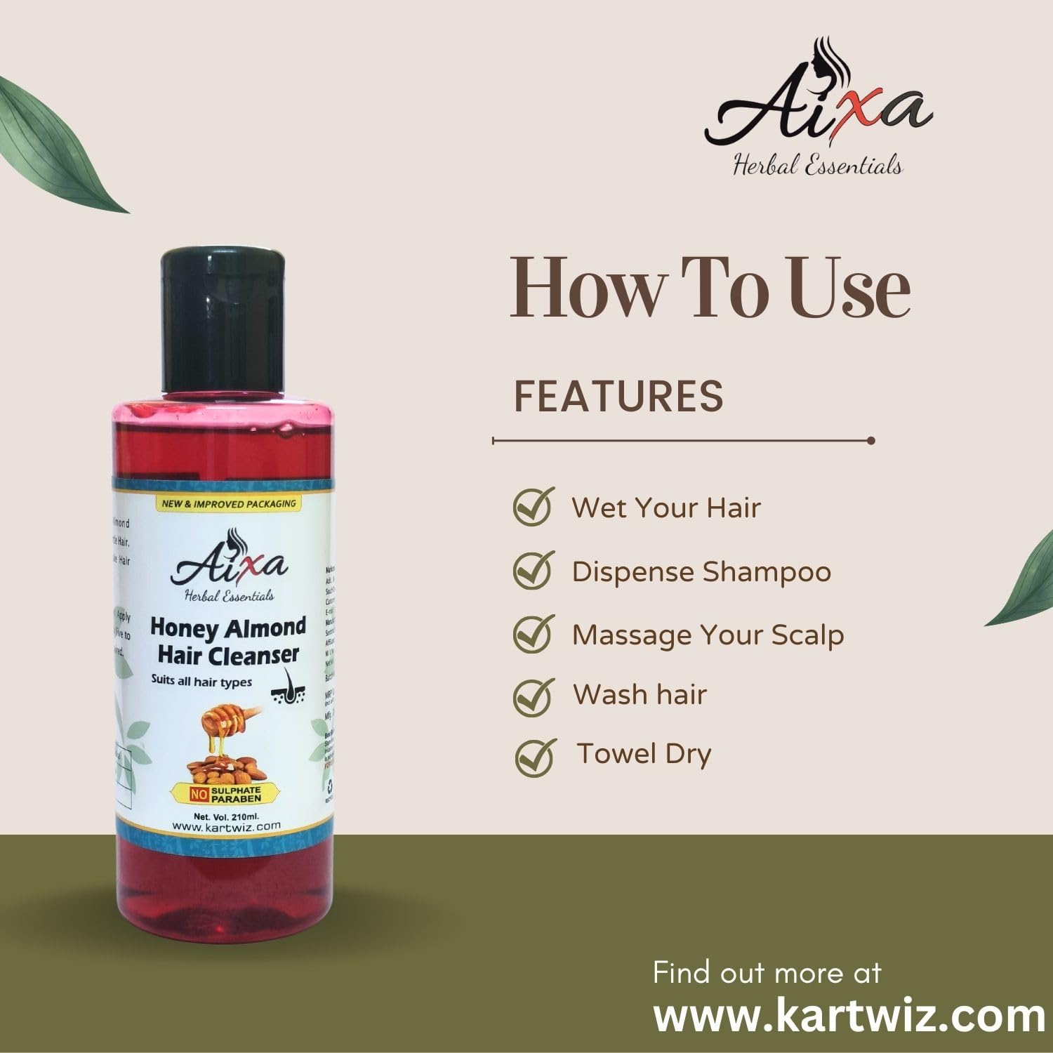 Herbigiri Herbal Honey & Almond Shampoo 210ml - Natural Hair Care for Dry & Damaged Hair - Moisturizing & Nourishing Formula - Perfect for Daily Use at Home or Salon
