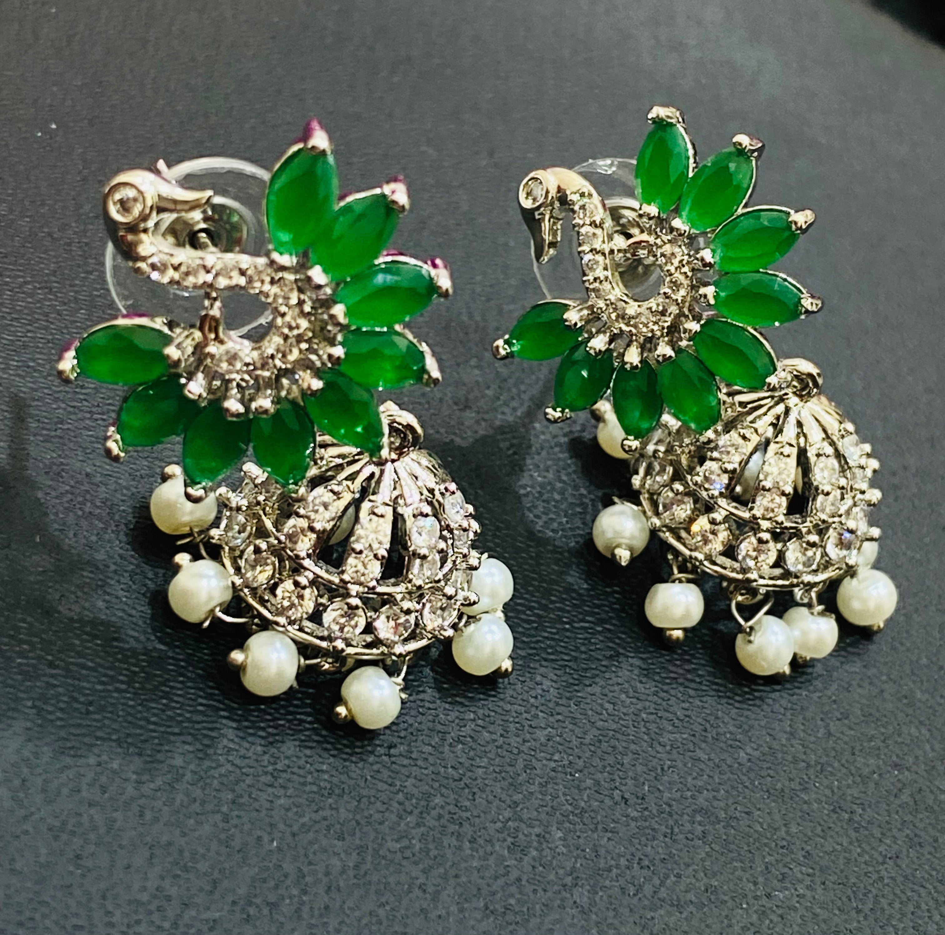 Elegant Green Peacock Design American Diamond Earrings for Women | Fashion Jewelry for Parties, Weddings & Special Occasions