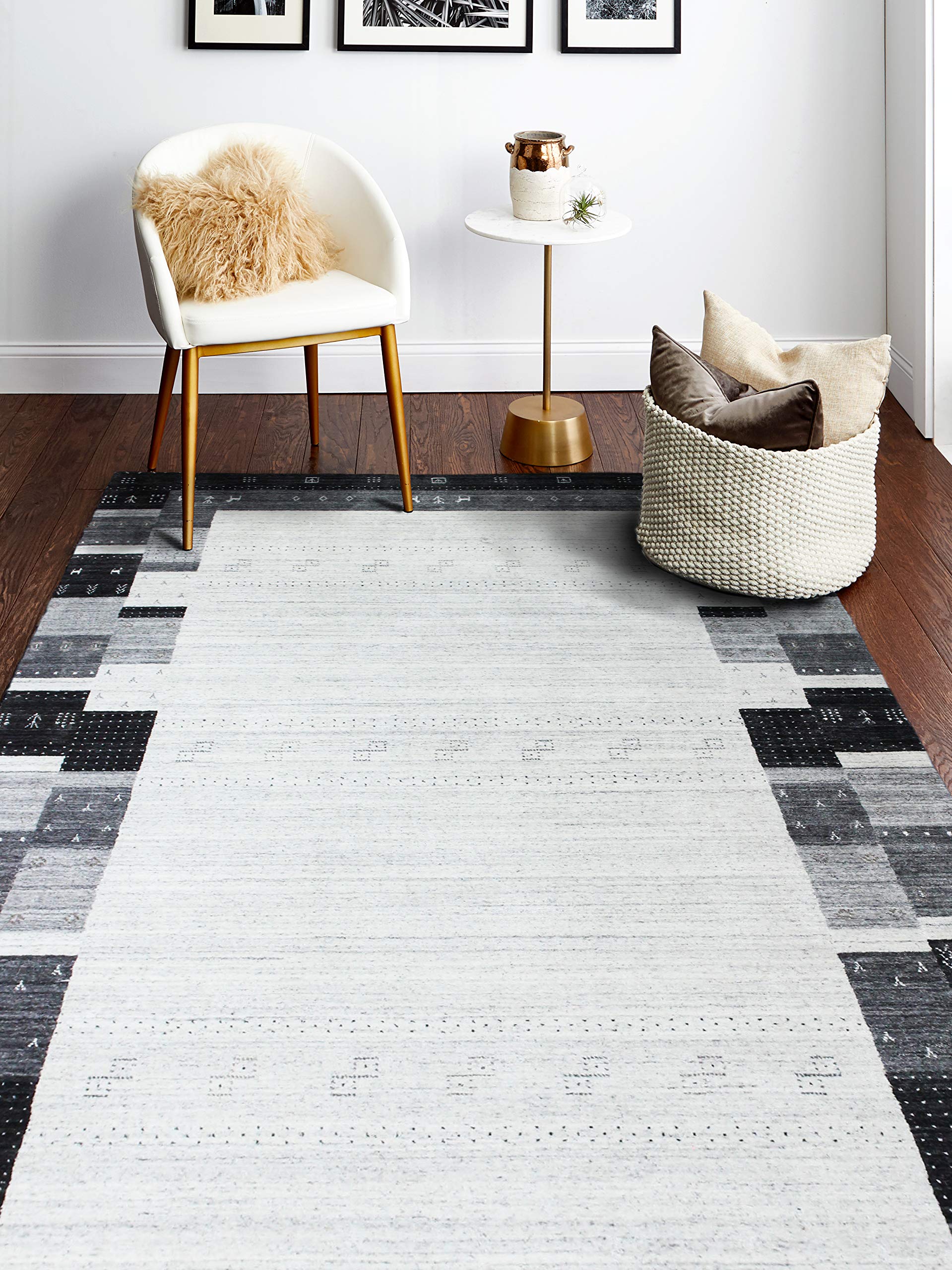 Bashian Collection Handmade Wool & Viscose Area Rug - 2.6’x8’ Ivory/Chargray Luxury Runner - Perfect for Entryway, Living Room, Bedroom Decor - Soft & Durable Home Floor Covering for High Traffic Areas
