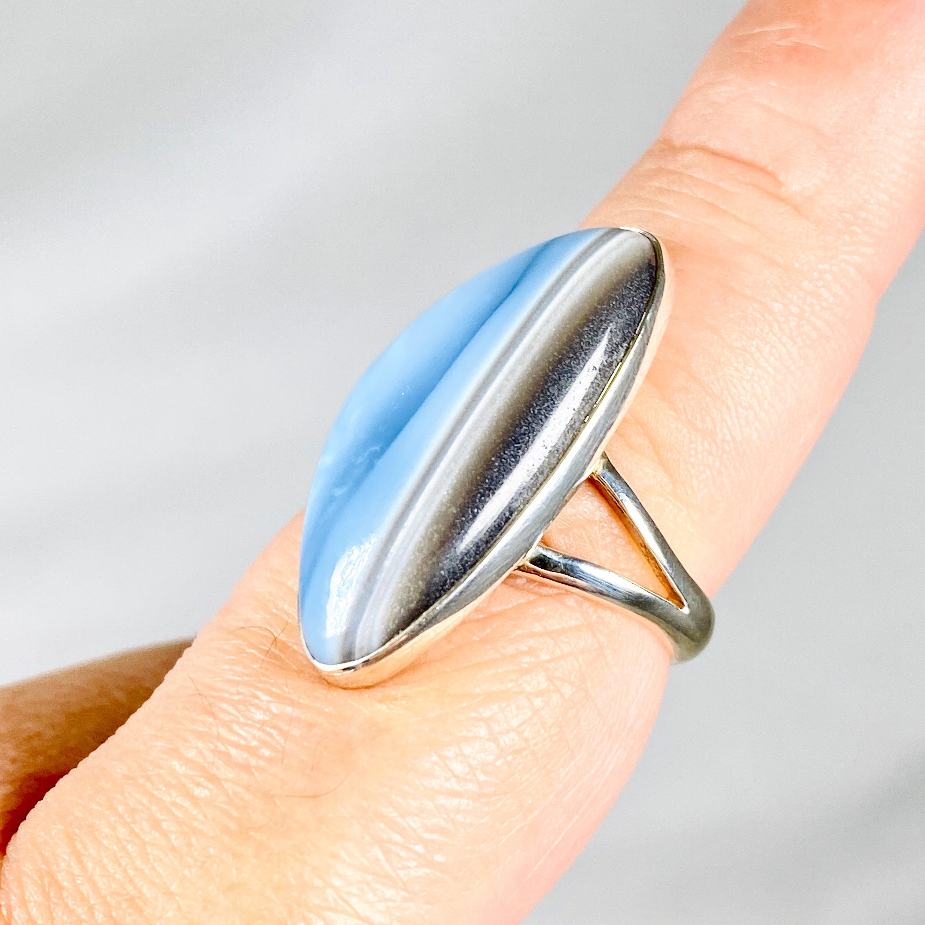 Owyhee 'Blue Opal' Freeform Sterling Silver Ring Size 9 - KRGJ2327 | Handmade Bohemian Jewelry for Women, Perfect for Weddings & Special Occasions