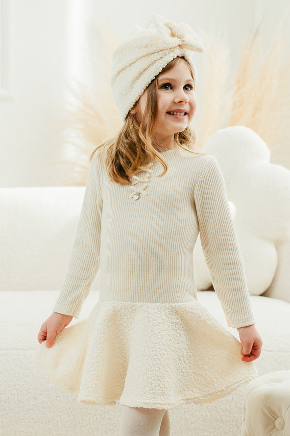 Sparkly Ecru Bouclé Drop Waist Dress for Women - Elegant Party & Wedding Guest Outfit - Perfect for Cocktail Events, Date Nights & Special Occasions