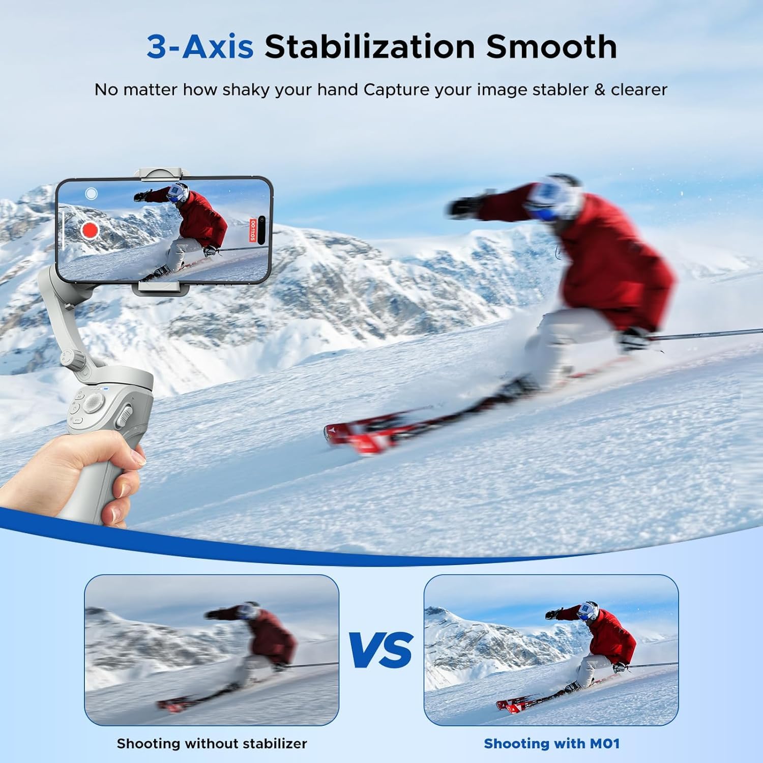3-Axis Foldable Phone Gimbal Stabilizer with Face Tracking for iPhone 16/16 Pro Max/15/15 Pro & Android - Smartphone Stabilizer for TikTok, YouTube Vlogging & Smooth Video Recording - Perfect for Travel, Live Streaming and Content Creation