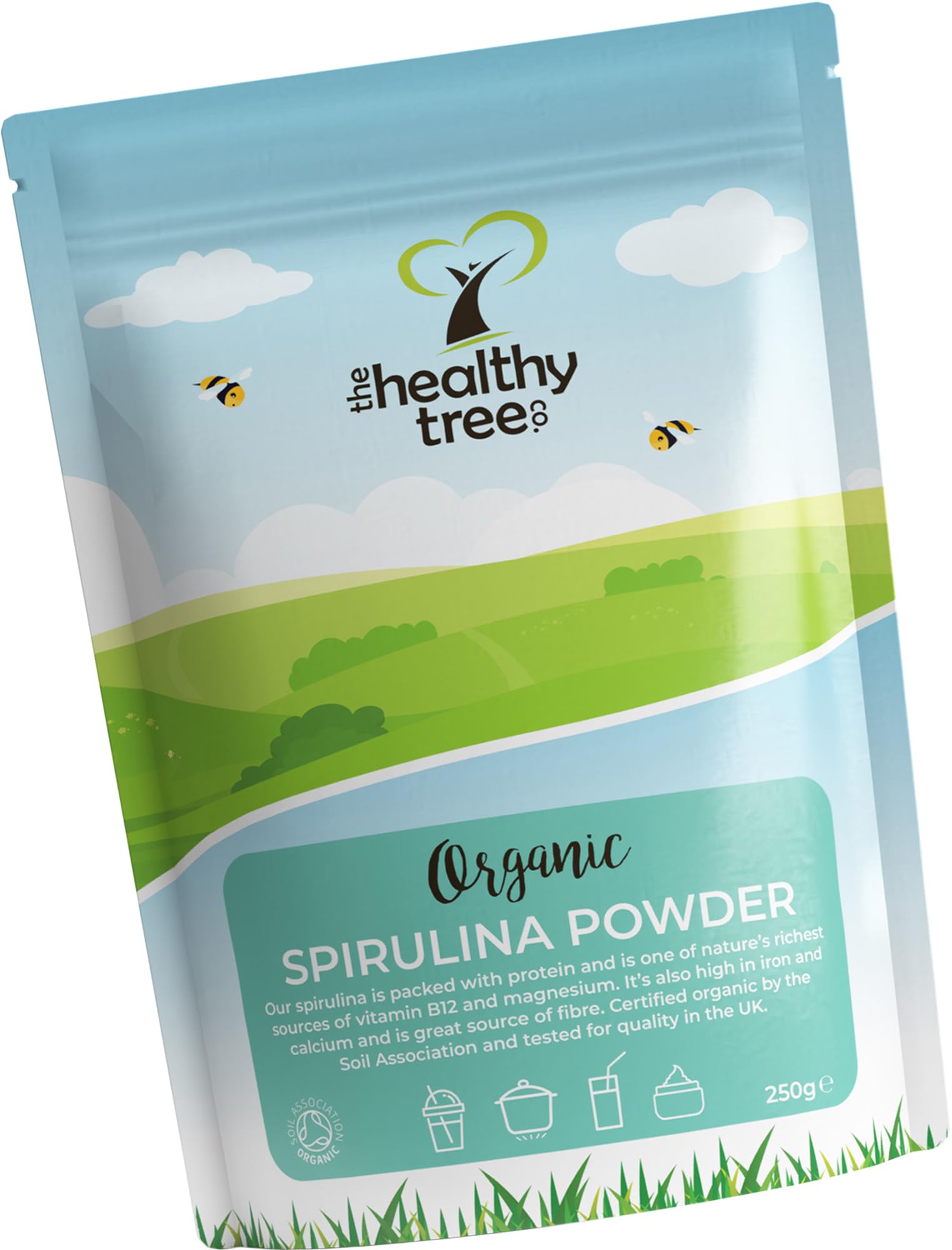 Organic Spirulina Powder by TheHealthyTree Company - Vegan Superfood for Smoothies & Juices | Rich in Vitamin B12, Protein, Iron & Calcium | UK Certified Pure Spirulina Supplement (250g) | Perfect for Detox, Energy Boosts & Healthy Lifestyle