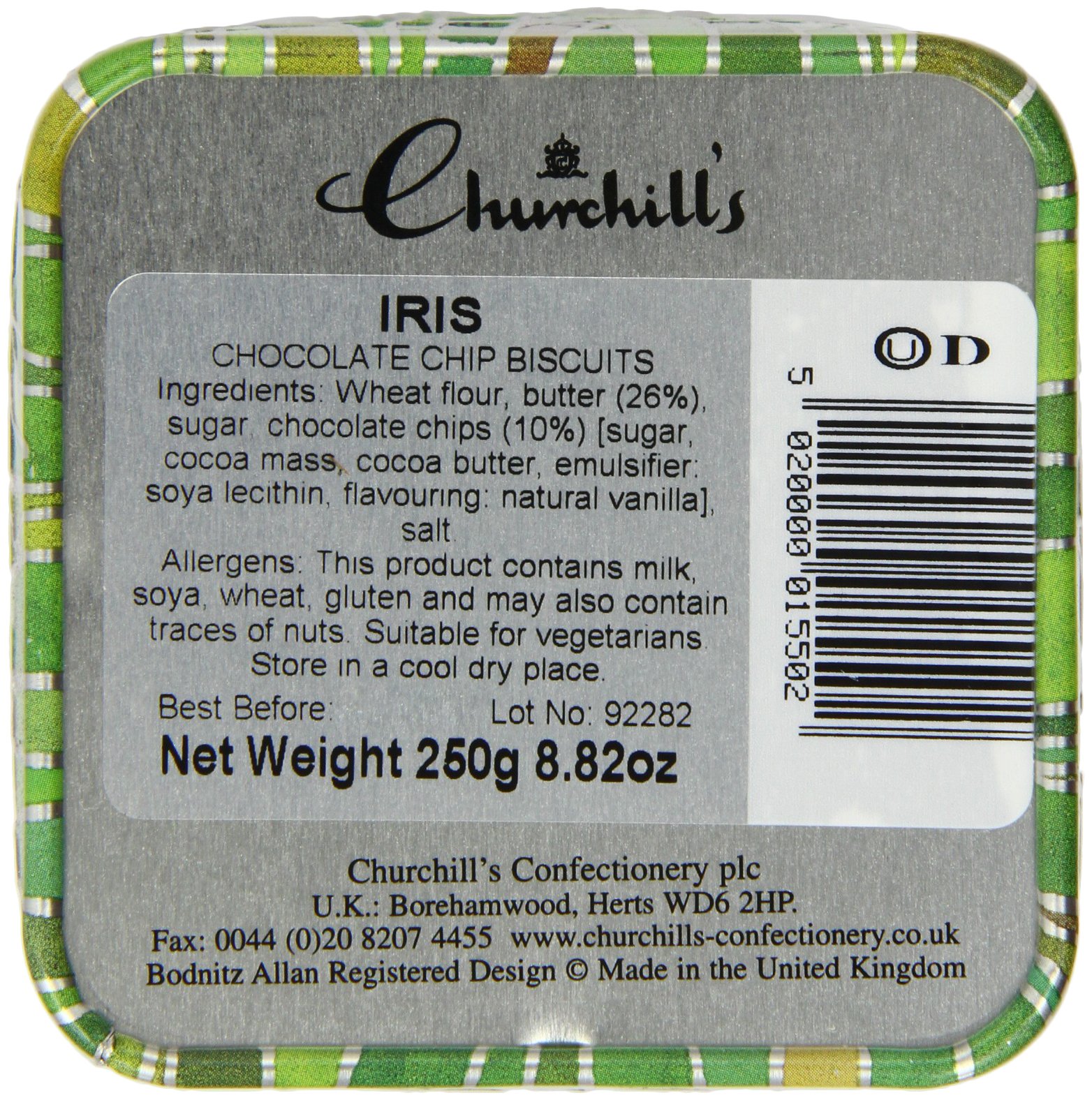 Churchill's Iris Tin with Chocolate Chip Shortbread Cookies 250g/8.8oz - British Made Gourmet Biscuits - Perfect for Tea Time, Gifts & Special Occasions