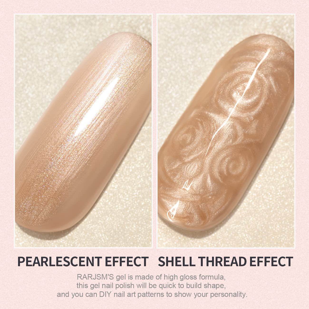 RARJSM Pearl Gel Nail Polish - Rose Gold Shimmer Glitter UV Gel for DIY Manicure | Salon & Home Use | Long-Lasting Mermaid Nail Art Design for Parties, Weddings & Special Occasions