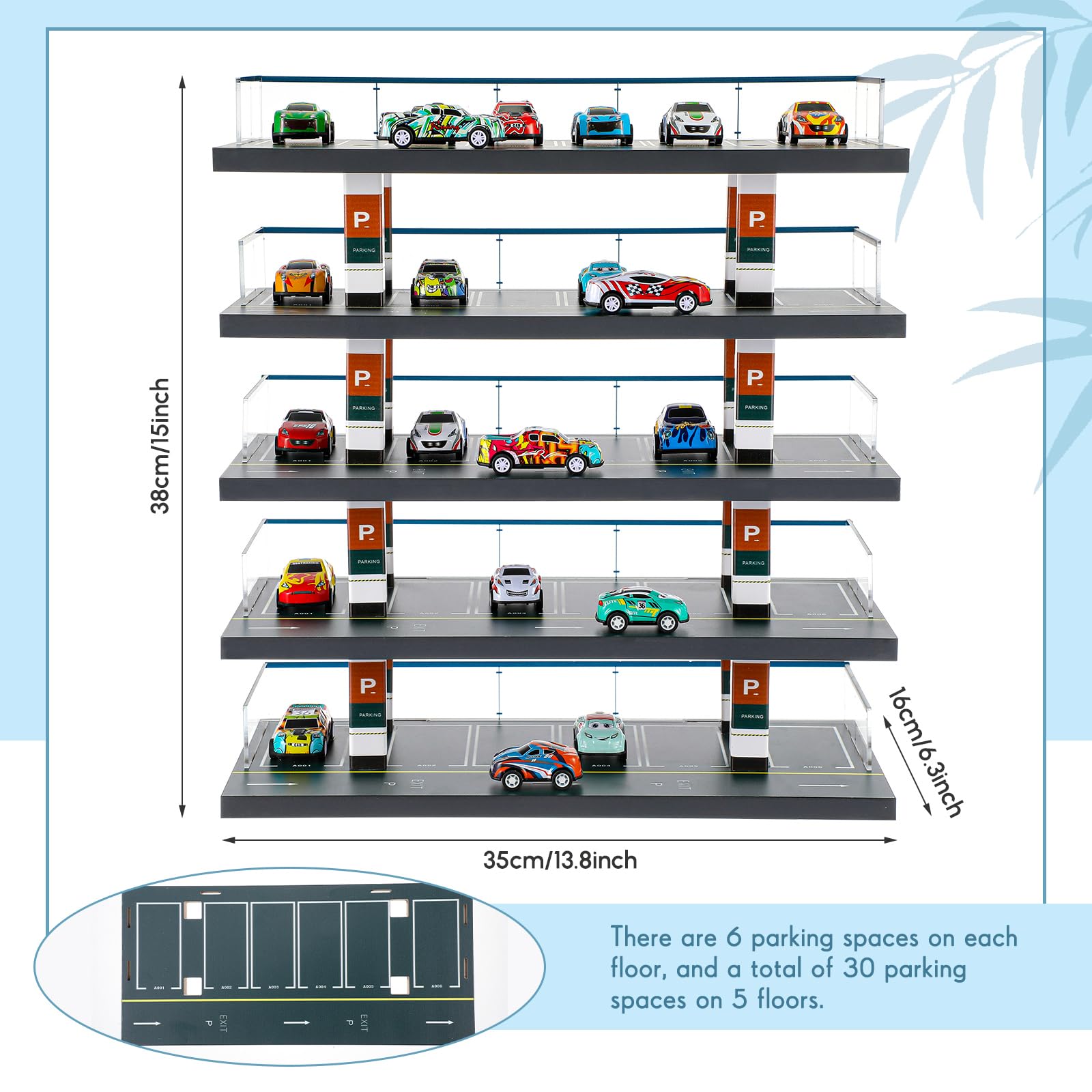 1/64 Scale Hot Wheels Diecast Car Display Case - 5-Tier Shelf Holds 30 Toy Cars for Model Car Collection | Perfect for Diorama Scenes, Parking Lot Displays & Garage Storage