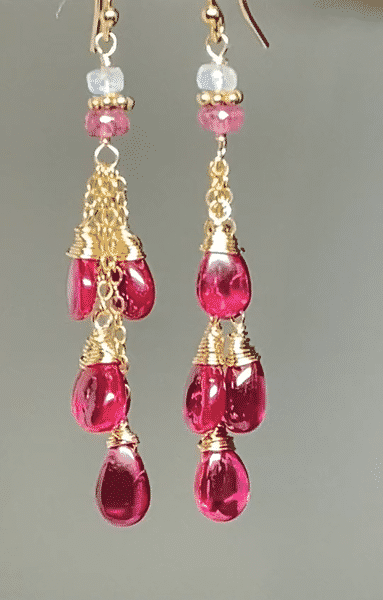 Pink Rubellite Tassel Earrings - 14K Gold Filled Dangle Earrings for Women | Perfect for Parties, Weddings & Special Occasions