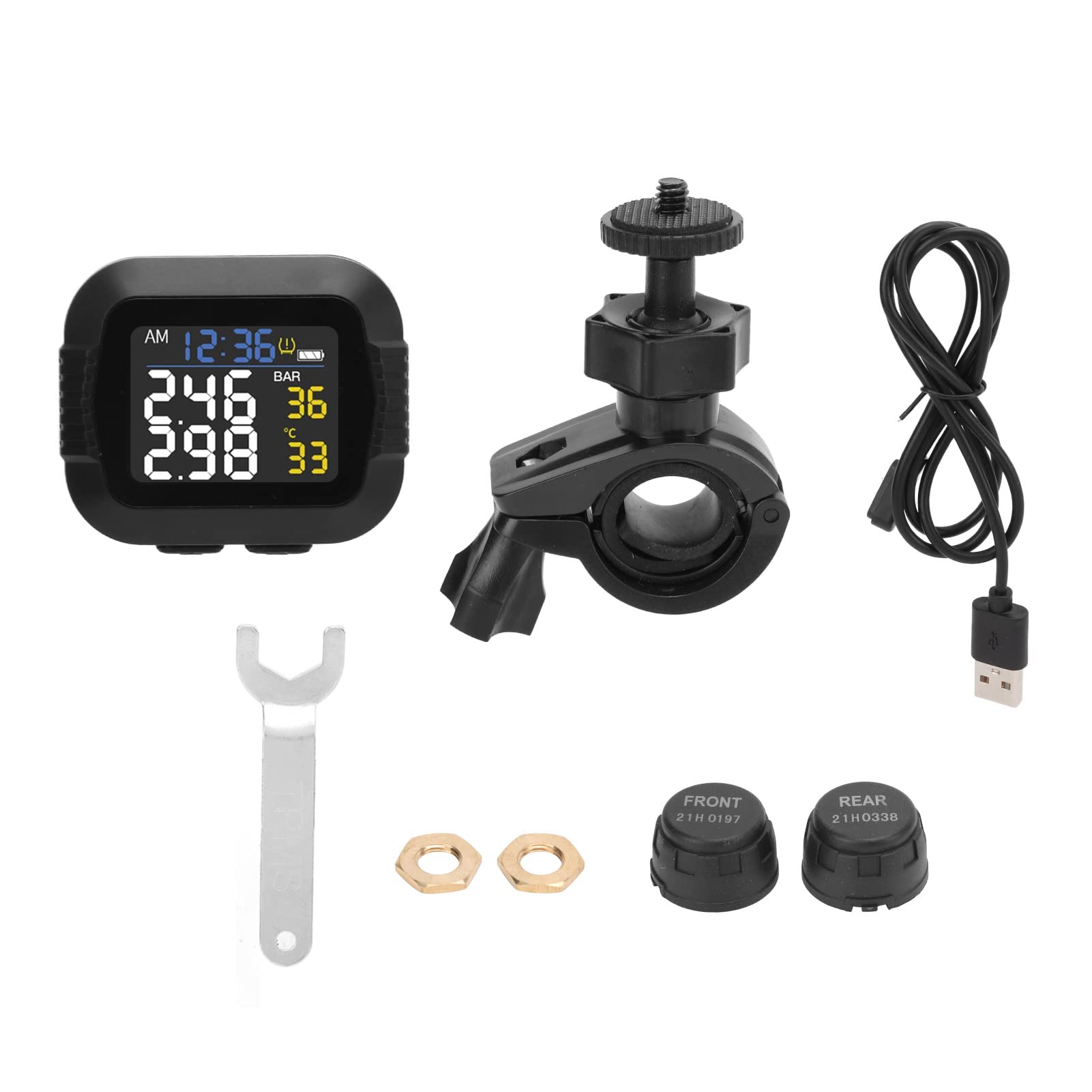 Wireless Motorcycle TPMS Tire Pressure Monitoring System with 2 External Sensors - Waterproof, Real-Time Alerts for Motor Bikes & Scooters - Perfect for Long Rides, Commuting & Adventure Tours
