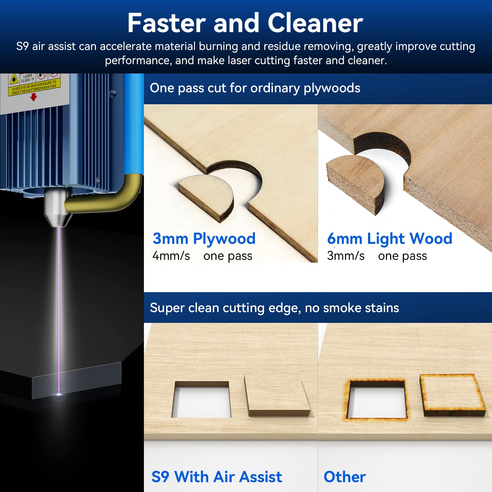 SCULPFUN Air Assist Kit with Air Pump & Nozzle - 30L/min High-Speed Laser Cutter Accessory for SCULPFUN S9 - Improves Cutting Quality, Extends Laser Module Life - Perfect for Wood, Acrylic & Metal Engraving Projects