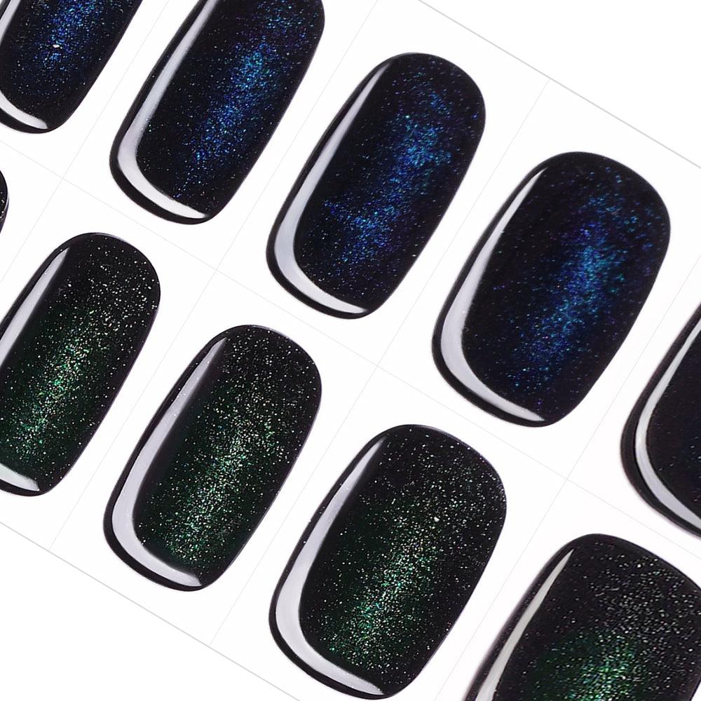 Danni & Toni Galactic Glow Magnetic Semi Cured Gel Nail Strips | Oceanic Panther Design | Long-Lasting DIY Manicure Kit for Home & Salon Use | Perfect for Parties, Weddings & Special Occasions