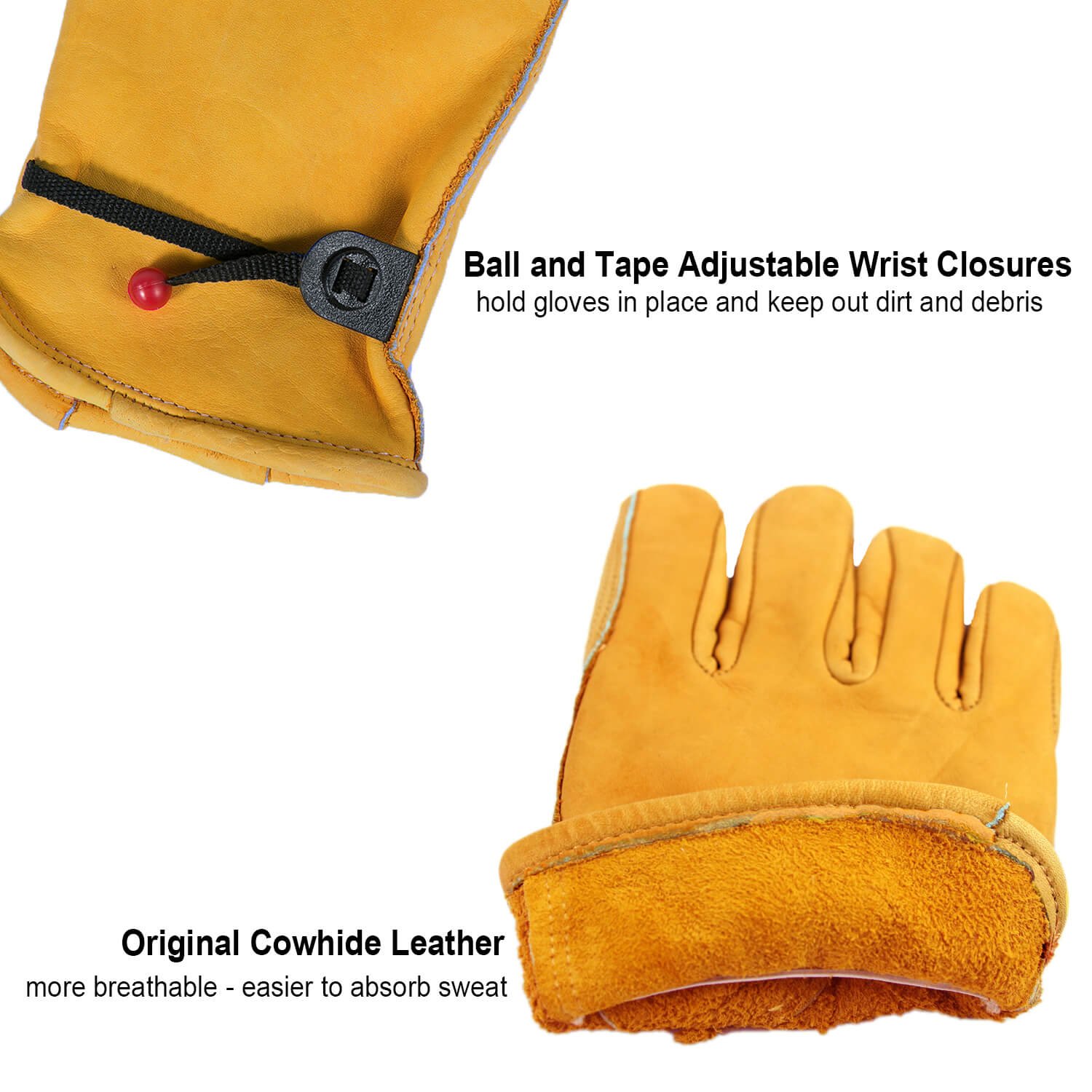 OZERO Leather Work Gloves - Cowhide for Men & Women - Driving, Gardening, Ranch Work