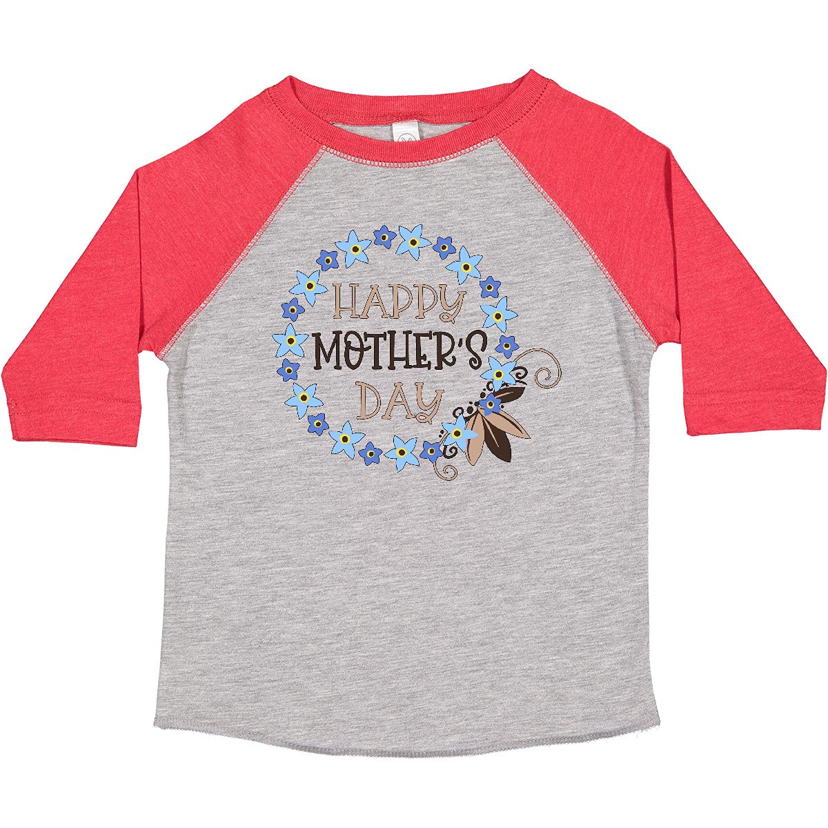 Inktastic Happy Mother's Day Blue Forget-Me-Not Flower Wreath Toddler T-Shirt - Cute Floral Graphic Tee for Kids, Soft Cotton Baby Shirt - Perfect for Mother's Day Gifts, Family Photos & Special Occasions