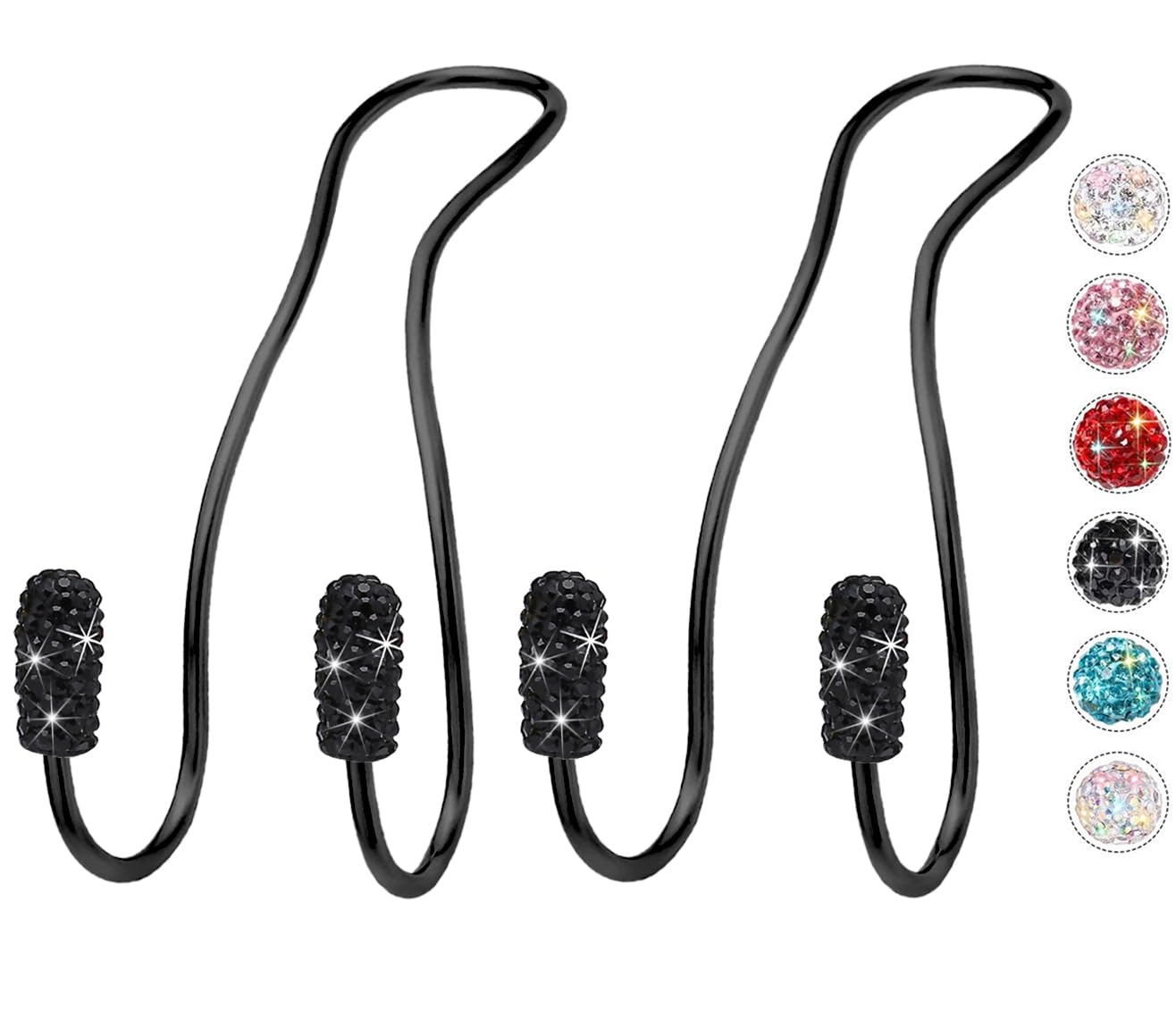 MTGOCHA Car Headrest Hooks 2 Pack - Universal Bling Car Seat Hanger for Purses, Bags & Accessories - Cute Metal Purse Holder Hook for Women - Durable Car Organizer (Black) - Perfect for Shopping, Travel & Daily Commute