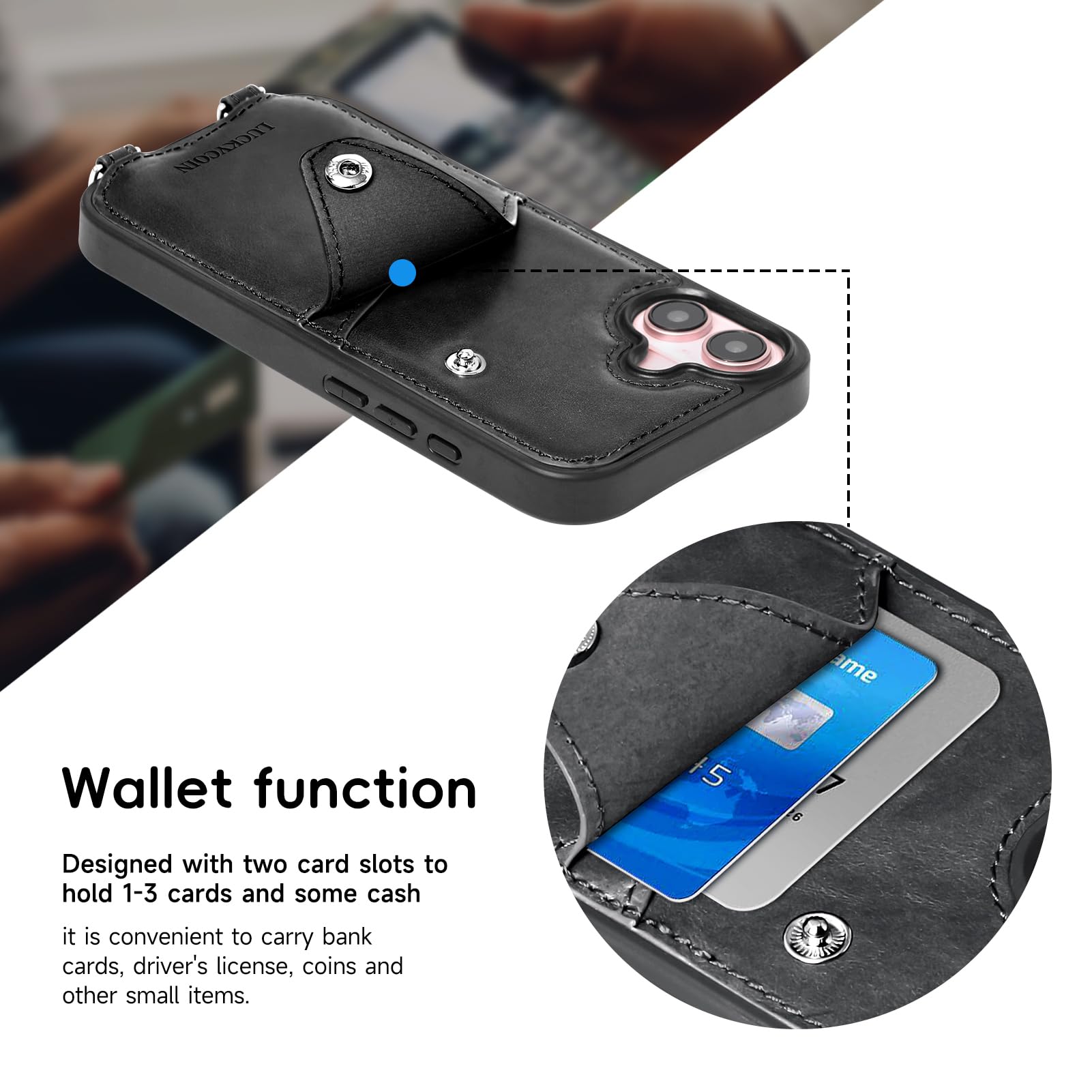 Leather Wallet Case for iPhone 16 with Card Holder & Wrist Strap - Perfect for Women's Daily Use