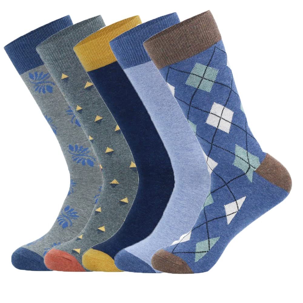 Men's Dress Socks 5-Pack - Colorful Cotton Crew Socks for Business & Casual Wear - Perfect for Office, Wedding & Everyday Comfort