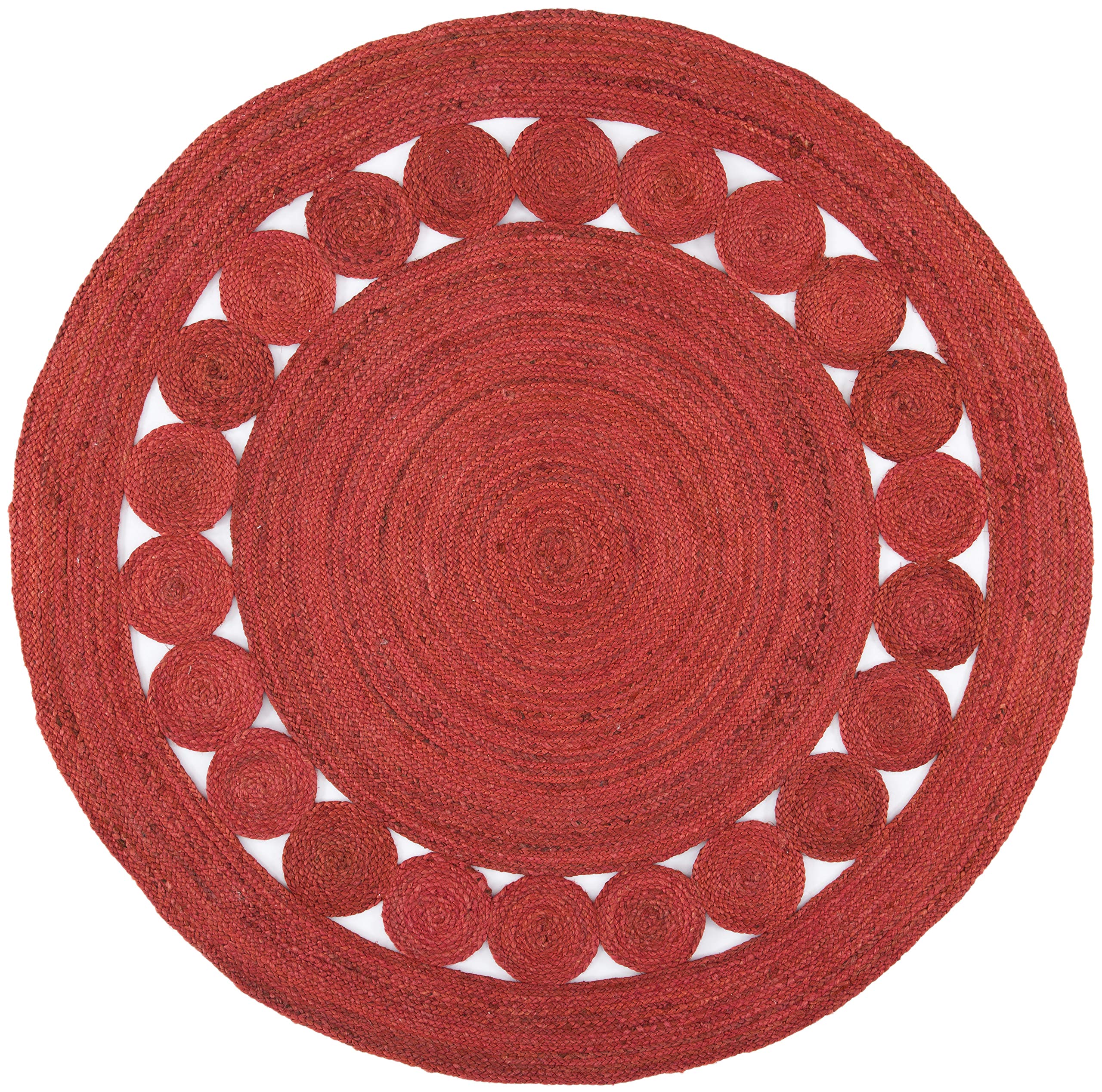 SAFAVIEH Natural Fiber Round Collection 8' Round Rust NF364P Handmade Boho Jute Area Rug - Farmhouse Decor for Living Room, Bedroom & Boho Chic Spaces