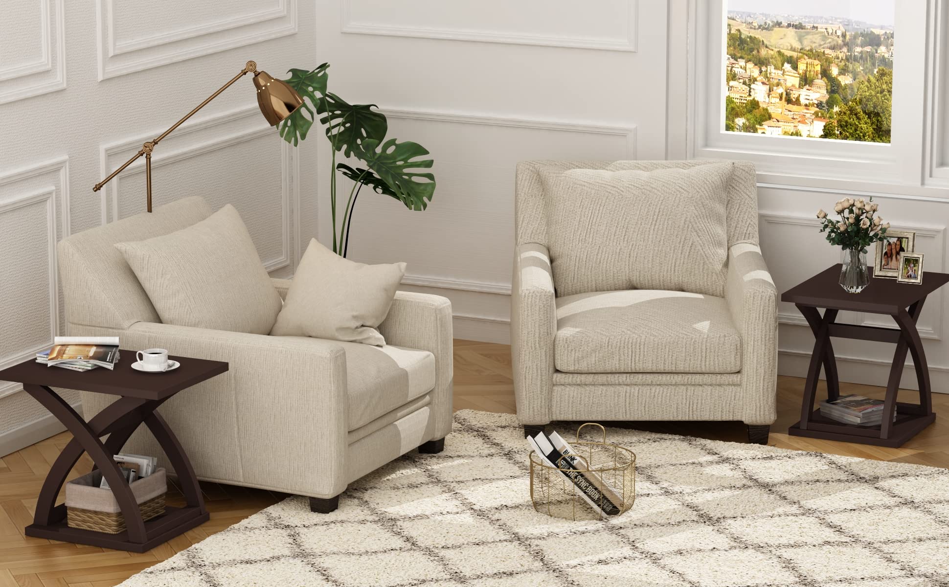 ChooChoo 2-Piece Modern End Table Set with Storage Shelf - X-Design Side Tables for Living Room, Bedroom & Office - Espresso Finish - Space Saving Furniture for Small Spaces