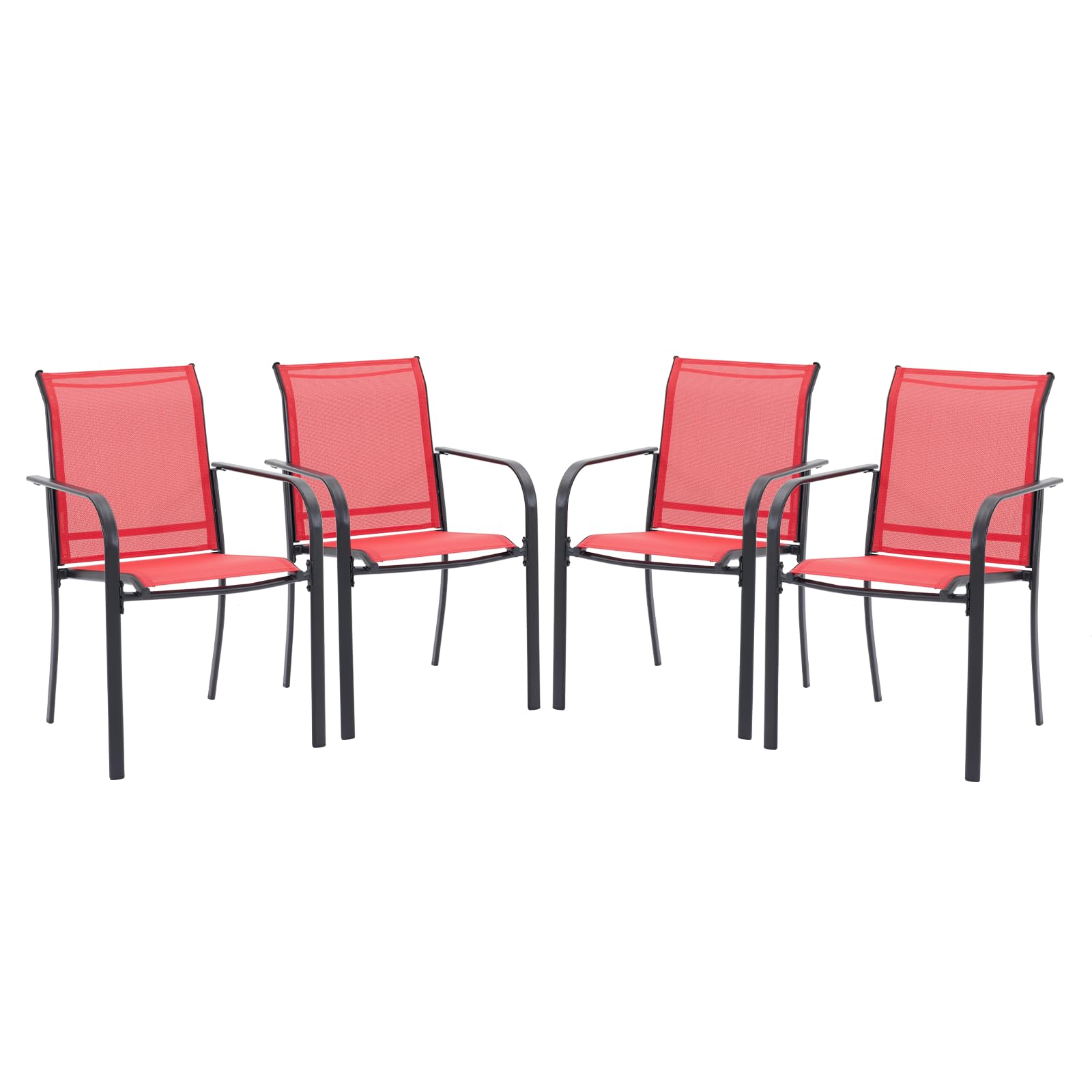 VICLLAX 4-Piece Stackable Patio Dining Chairs Set - Outdoor Metal Frame Chairs for Front Porch, Backyard, Garden & Deck - Weather-Resistant Red - Perfect for Outdoor Entertaining & Relaxation