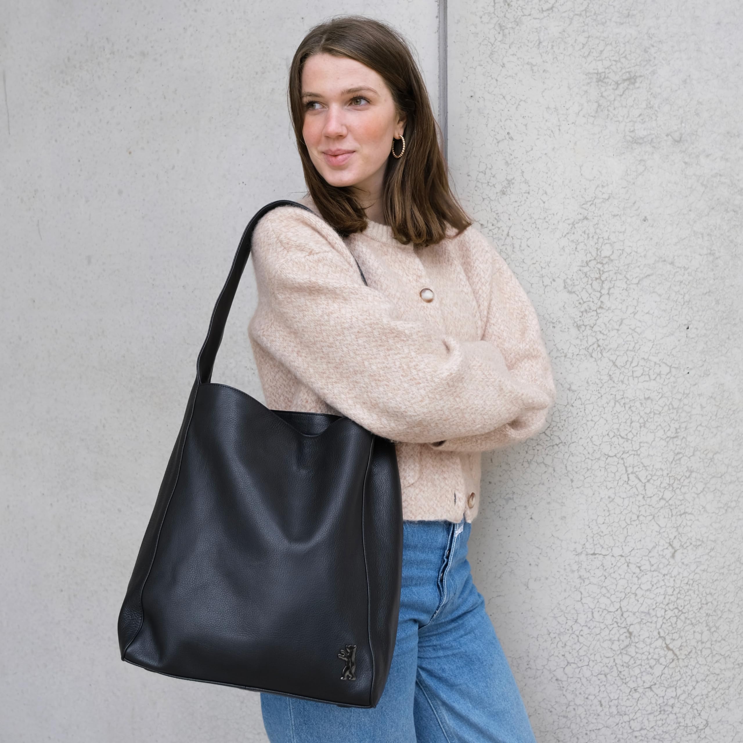 Premium Genuine Leather Tote Bag for Women - Stylish Shoulder Bag & Hobo Handbag - Atlanta Inspired Design - Black - Perfect for Work, Travel & Everyday Use