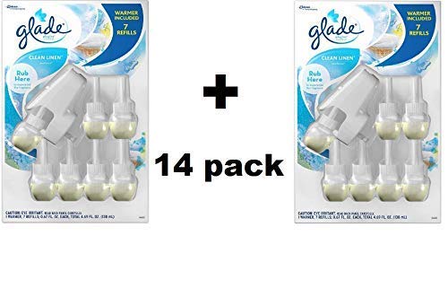 Glade Scented Oil Refills 14 Pack with Warmer - Clean Linen Fragrance for Home & Office | Air Freshener for Living Room, Bedroom, Bathroom | Long-Lasting Aromatherapy Oil Diffuser Refills