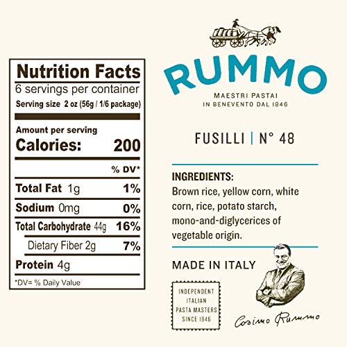 Rummo Gluten-Free Italian Pasta Fusilli No.48 | 11.7 Oz Corn & Rice Spiral Noodles | Authentic Taste | Bundle with Golden SS Spoon | Certified Non-GMO | Perfect for Vegan, Keto & Celiac Diets | Great for Pasta Salads, Casseroles & Family Dinners [Pack of 3]