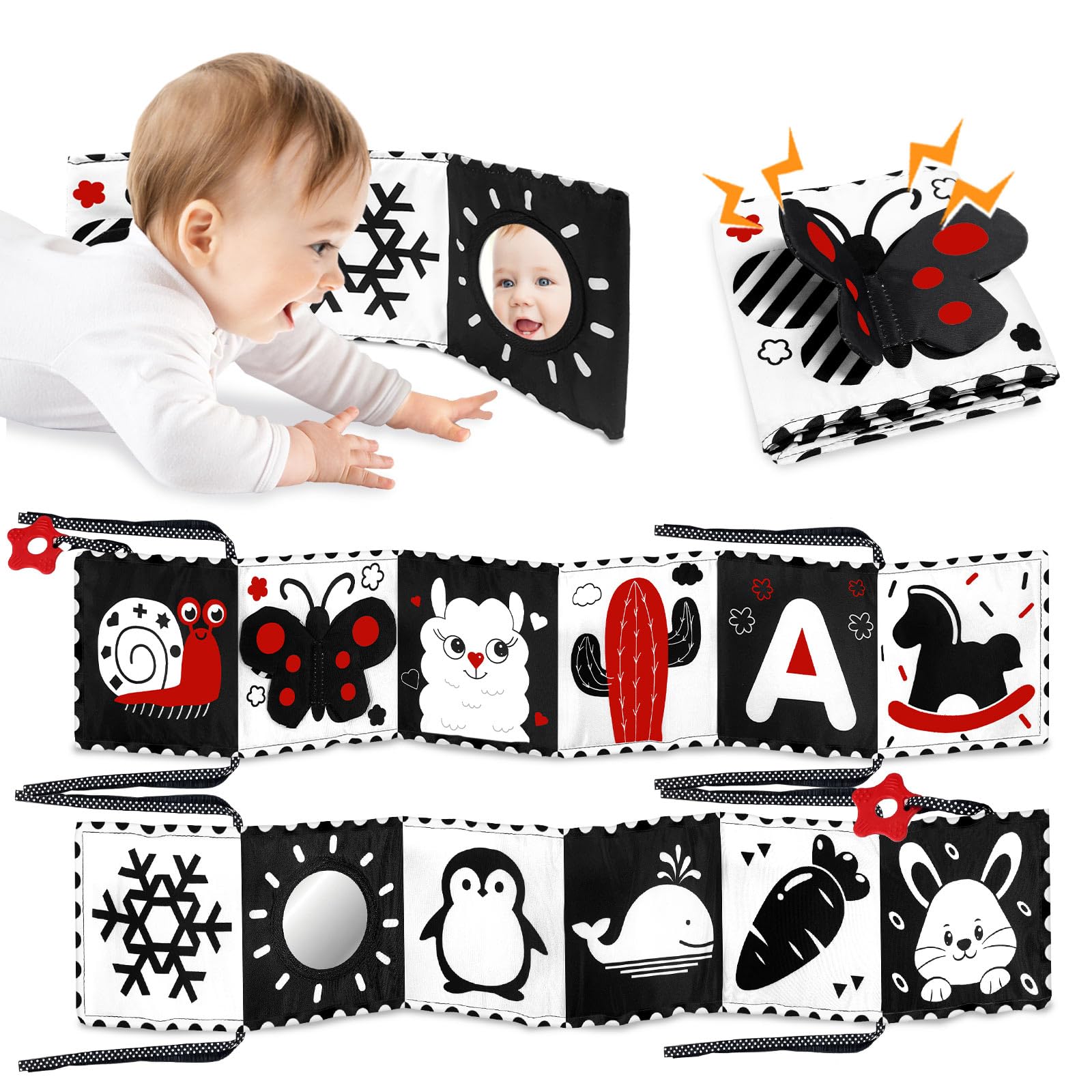 High Contrast Black and White Baby Toys for Newborns 0-6 Months - Soft Sensory Book for Tummy Time, Visual Stimulation & Brain Development - Montessori Learning Toy Gift (Butterfly Design) - Perfect for Early Childhood Education & Newborn Playtime