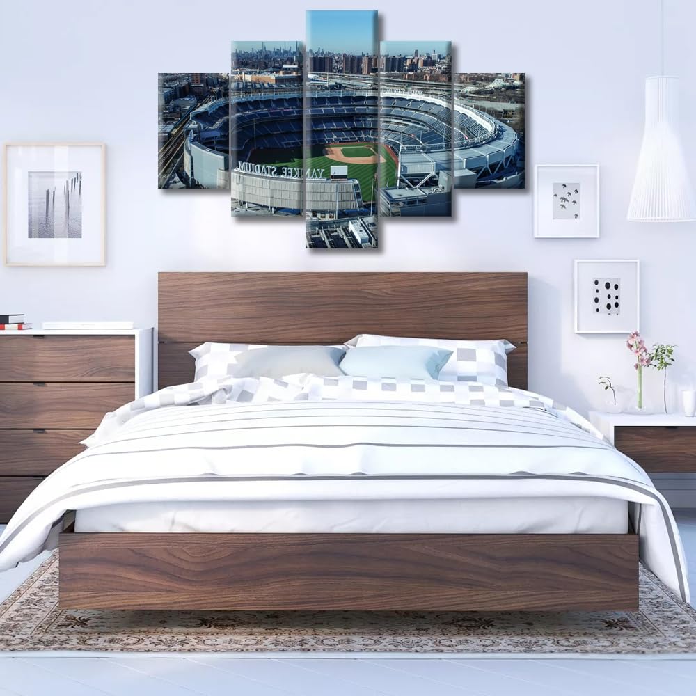 5-Panel Baseball Stadium Canvas Wall Art - Modern Sports Decor for Bedroom, Living Room & Office - Framed Yankee Stadium Painting (60