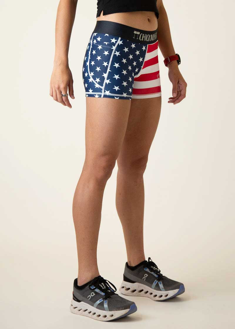 Best Women's USA Flag 3-Pack High Waist Compression Shorts - Moisture Wicking Workout Leggings for Running, Yoga & Gym - Comfortable Athletic Shorts for Women