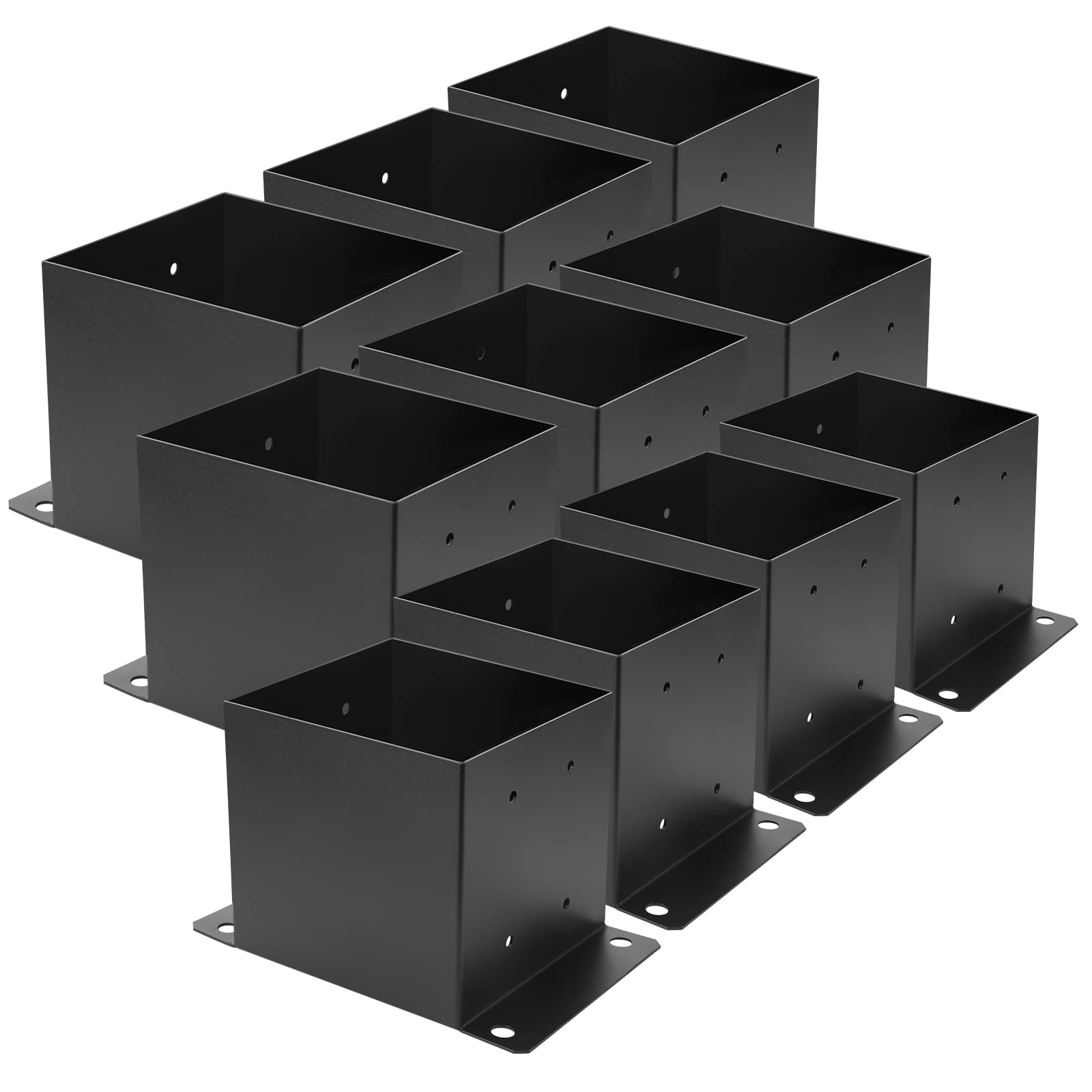 6X6 Heavy Duty Metal Post Base Bracket - 10PCS Black Powder Coated Deck Support with 5.6