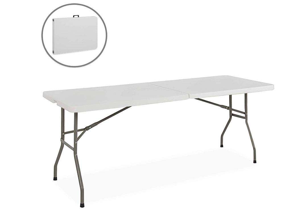 6ft White Folding Tables 10 Pack - Portable Lightweight Utility Tables for Camping, Banquets, Parties | Half-Fold Design with Carry Handle | Ideal for Indoor/Outdoor Events, Picnics, Office Work & Dining