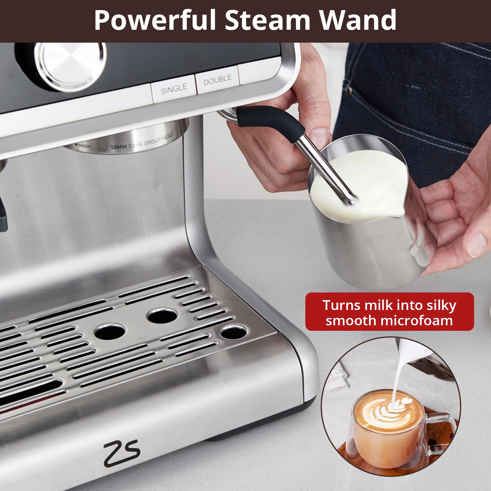 Premium 20 Bar Semi-Automatic Espresso Machine with Built-in Coffee Bean Grinder & Milk Frother Wand - 95oz Removable Water Tank for Perfect Cappuccino, Latte & Espresso - Ideal for Home Baristas & Coffee Lovers
