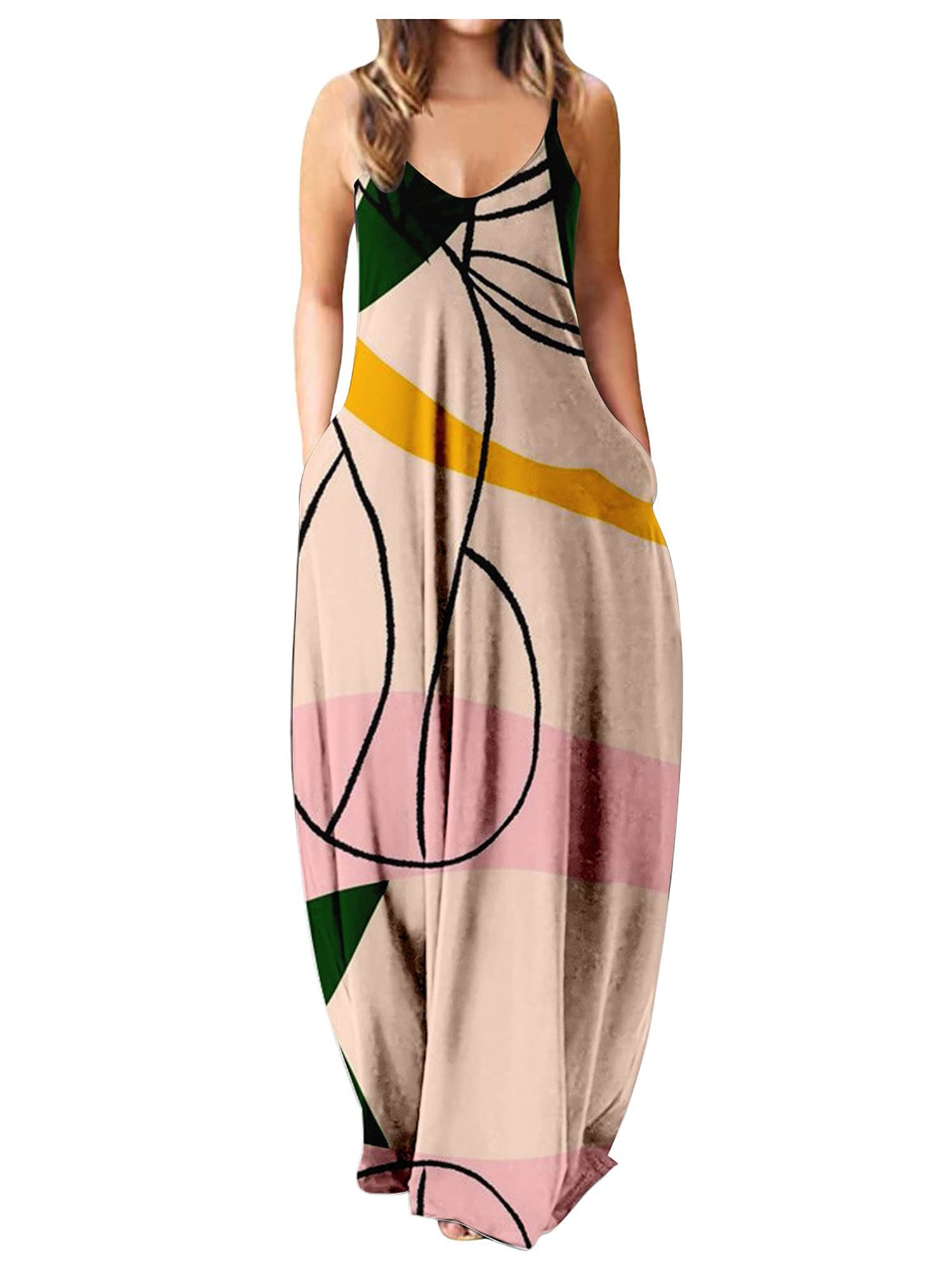 MAINESAKA Women's Bohemian Floral Print Long Maxi Dress - Casual Spaghetti Strap Summer Dress with Pockets | Perfect for Beach Vacations, Music Festivals & Boho Chic Outfits