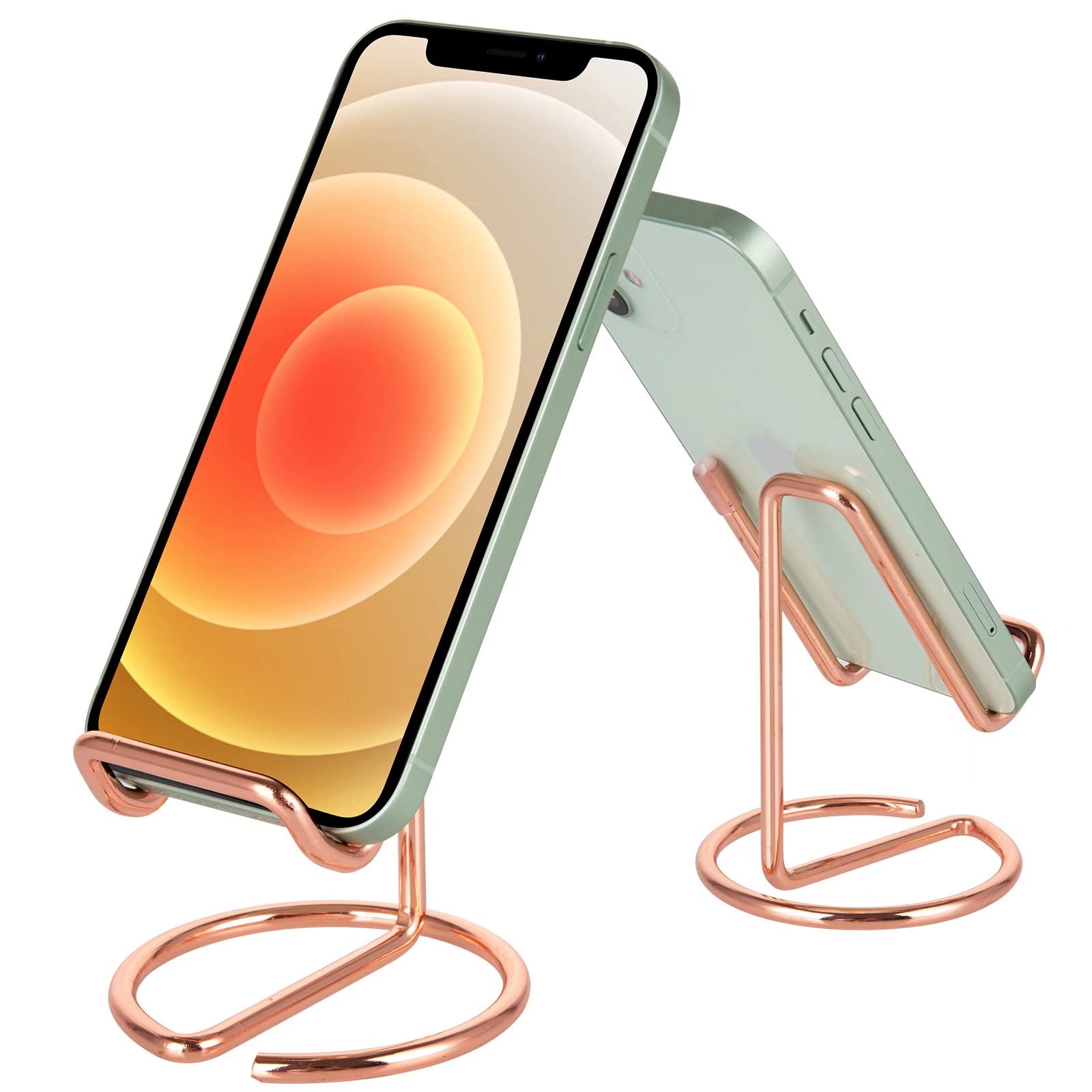 ROPOSY Rose Gold Metal Phone Stand for Desk - Universal Holder Compatible with iPhone, iPad, Switch & All Smartphones - Perfect for Office, Home & Gaming Setup
