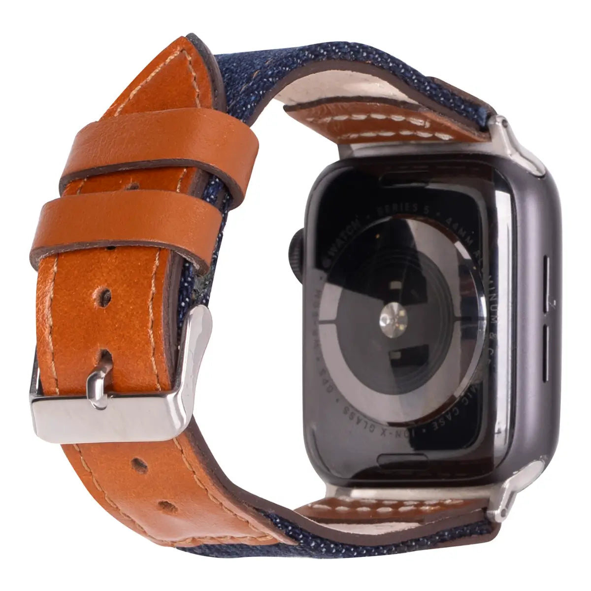 Premium Blue Denim & Genuine Brown Leather Apple Watch Band - Sporty & Stylish for Workouts, Outdoor Activities & Everyday Wear