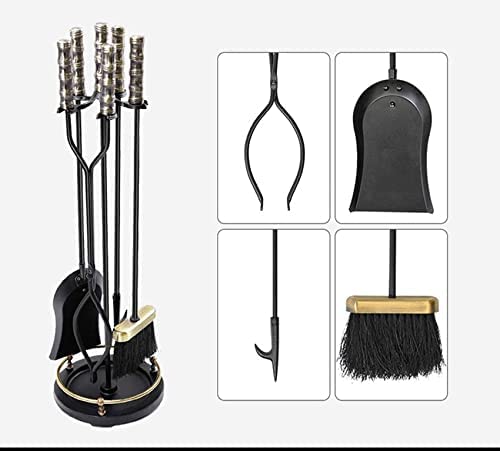 Heavy Duty 5-Piece Fireplace Tool Set - Silver Steel Wrought Iron Fire Pit Tools for Indoor & Outdoor Use - Antique Style Stove Accessories Kit for Fireplace, Camping, and Home Decor