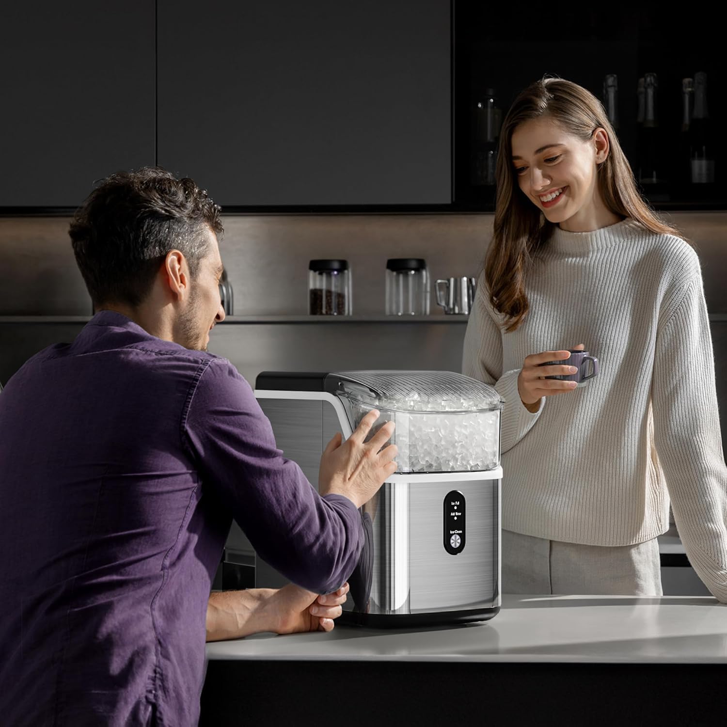 Portable Nugget Ice Maker Countertop - 35Lbs/24H Chewable Crushed Ice Machine with Self-Cleaning & One-Touch Operation, Stainless Steel Silver for Home, Kitchen, Office & Outdoor Parties