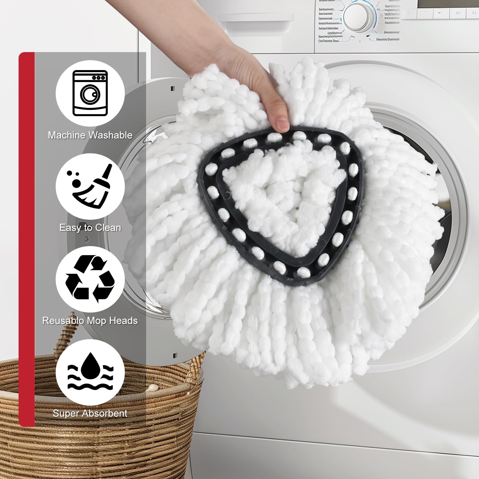 6 Pack Spin Mop Replacement Heads + 1 Mop Base - Compatible with O Cedar EasyWring Spin Mop - 100% Microfiber Deep Cleaning Refills - Machine Washable & Easy to Replace - Perfect for Hardwood Floors, Tile & Kitchen Cleaning