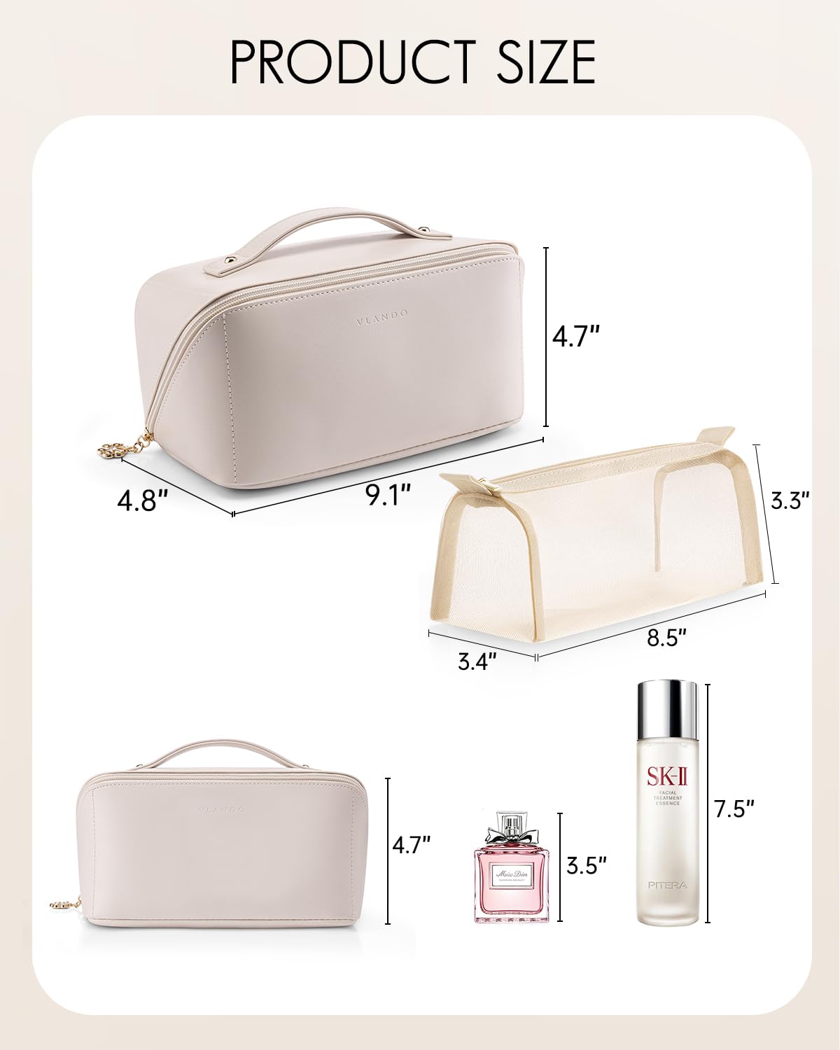 Vlando Travel Makeup Bag - Women's Toiletry Organizer with Divider | Perfect for Travel & Gifts