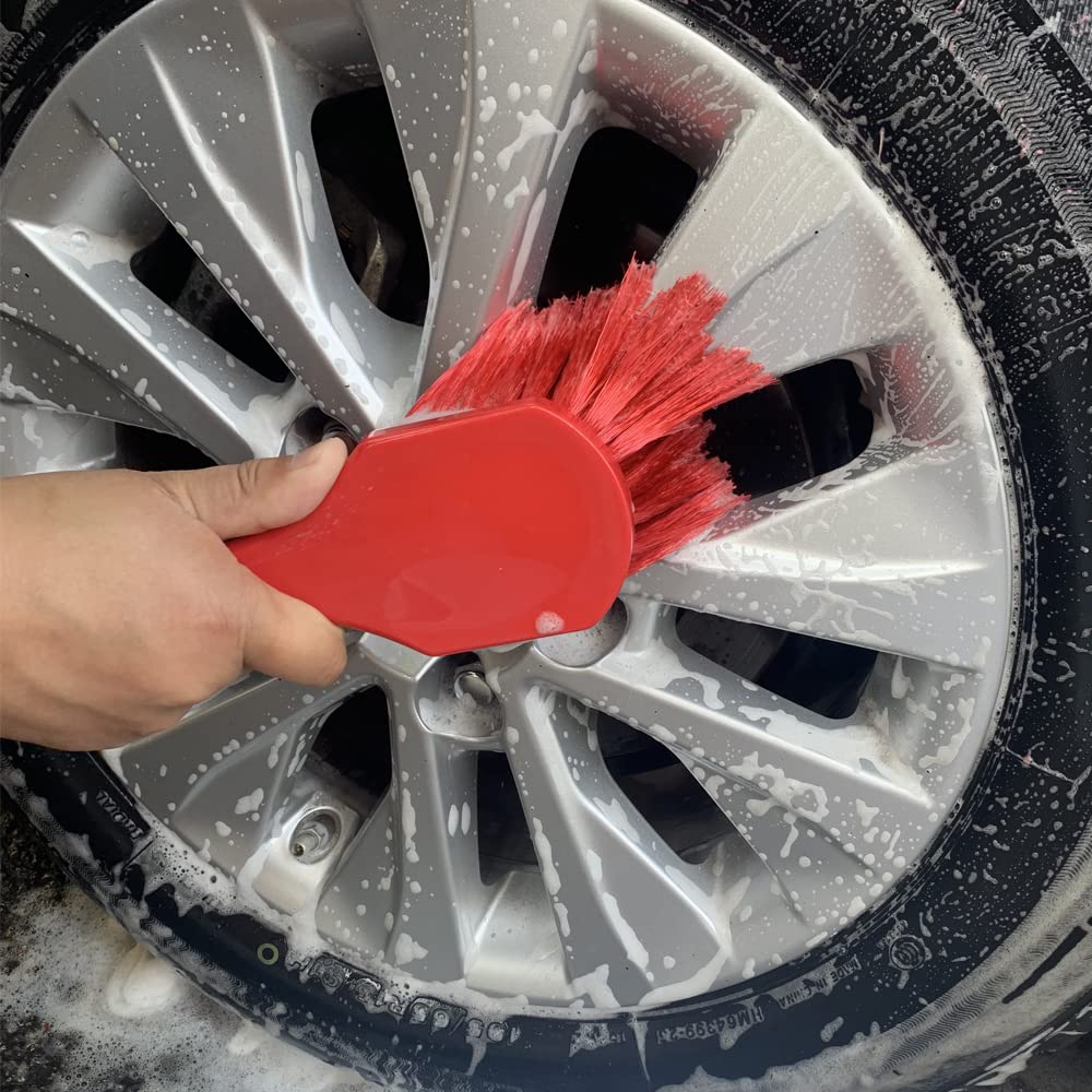 Premium Car Detailing Brush Set (2 Brushes) - Professional Car Wash Kit for Interior & Exterior Cleaning - Soft Bristle Detailing Tools for Wheels, Vents & Hard-to-Reach Areas - Ideal for Car Enthusiasts & Auto Detailing Professionals (Red)