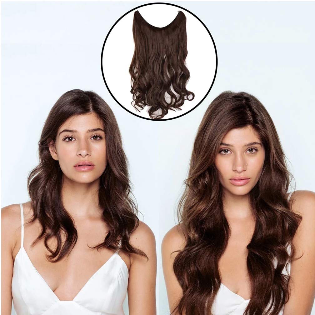 Invisible Wire Hair Extensions 28cm Real Human Hair - 100g Wavy Curly Long Hair Extensions No Clip in Hair Pieces (16 Inch, 18# Dark Ash Blonde) for Everyday Wear, Parties & Special Occasions