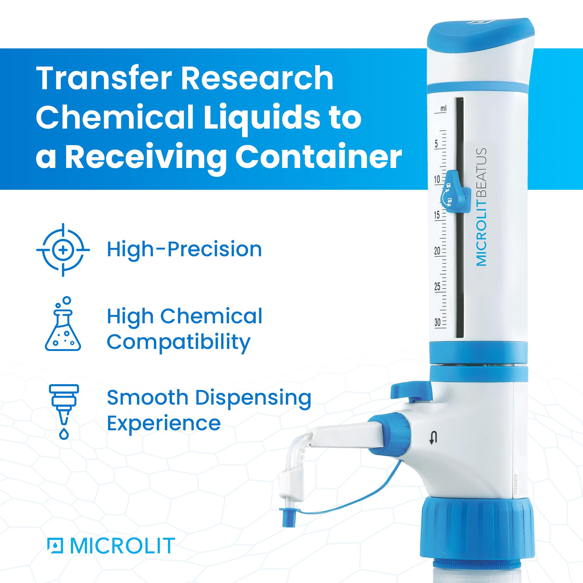 Premium 30ml Bottle Top Dispenser for Laboratory Use - Accurate & Easy-to-Use Liquid Dispenser with High Chemical Compatibility & Auto-Calibration | Ideal for Precise Reagent Measurement in Chemistry Labs, Pharmaceutical Research & Industrial Applications